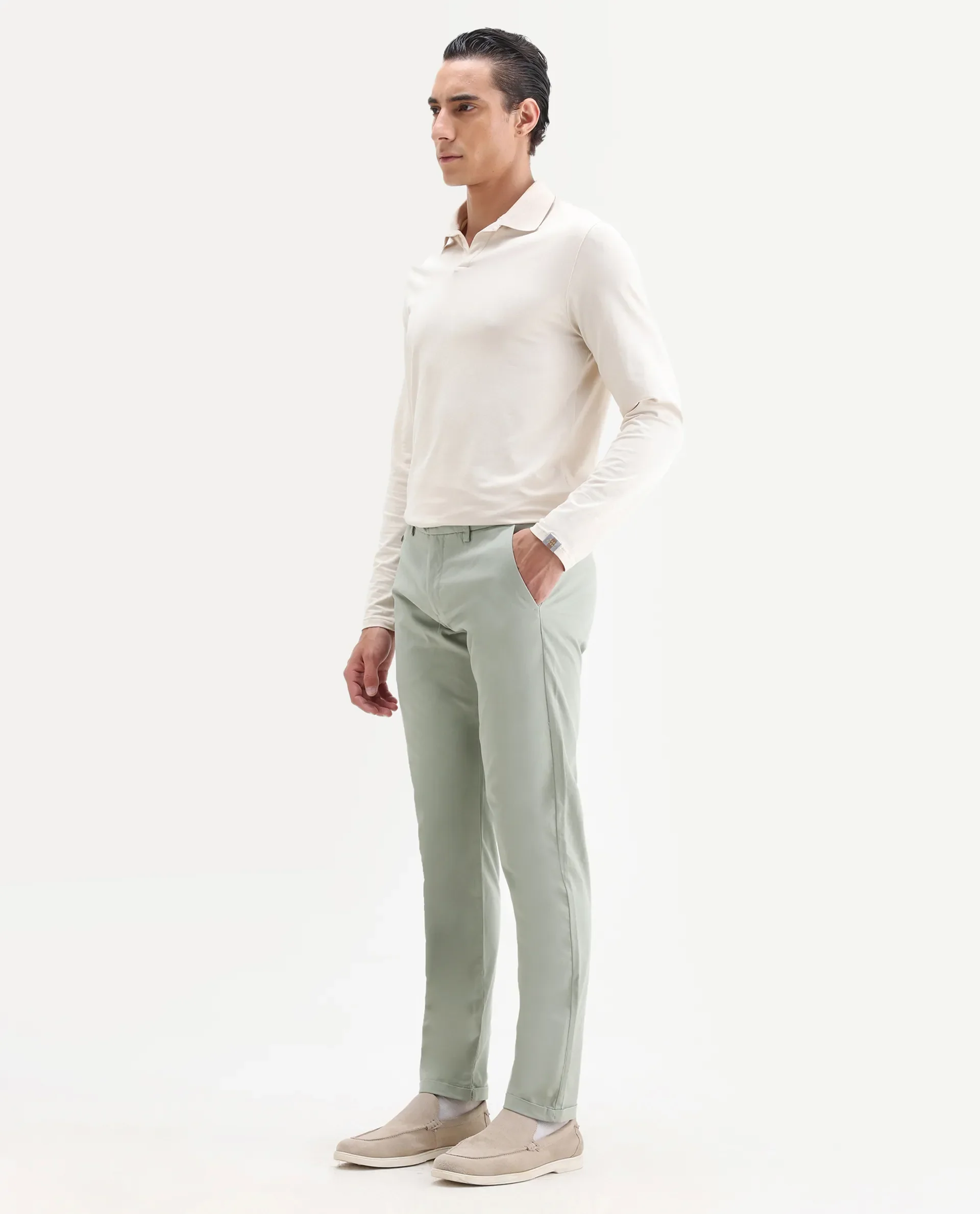 Rare Rabbit Men's Jacob Grey Cotton Plain Regular Fit Trouser - Image 3