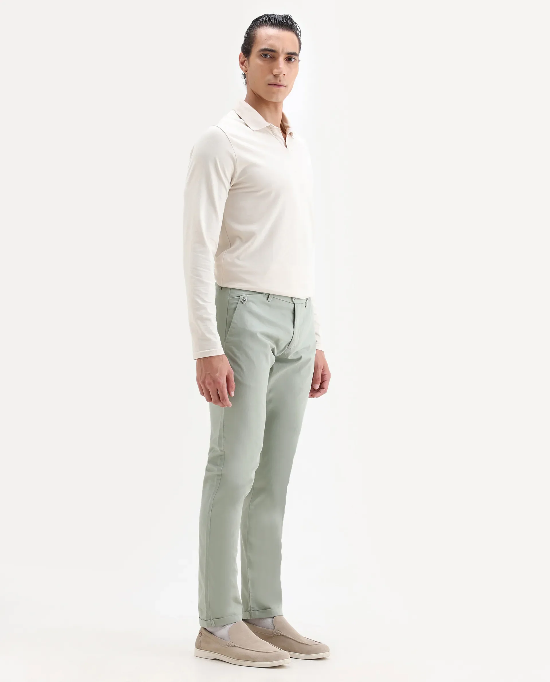 Rare Rabbit Men's Jacob Grey Cotton Plain Regular Fit Trouser - Image 4