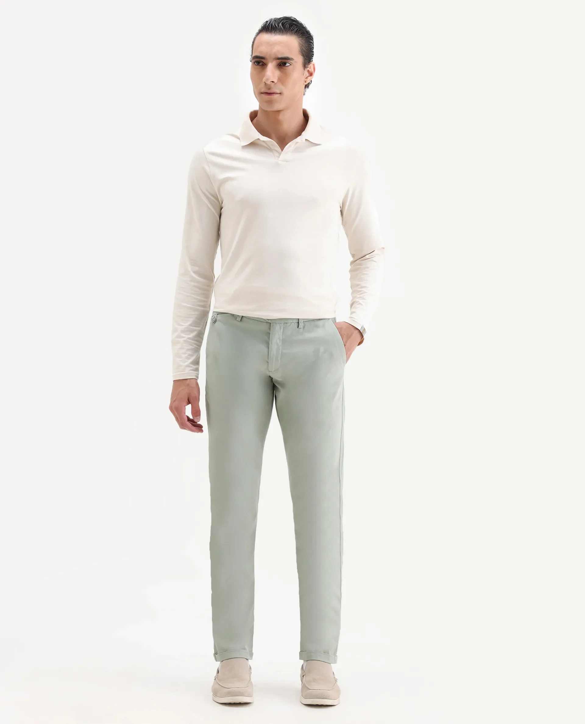 Rare Rabbit Men's Jacob Grey Cotton Plain Regular Fit Trouser - Image 5