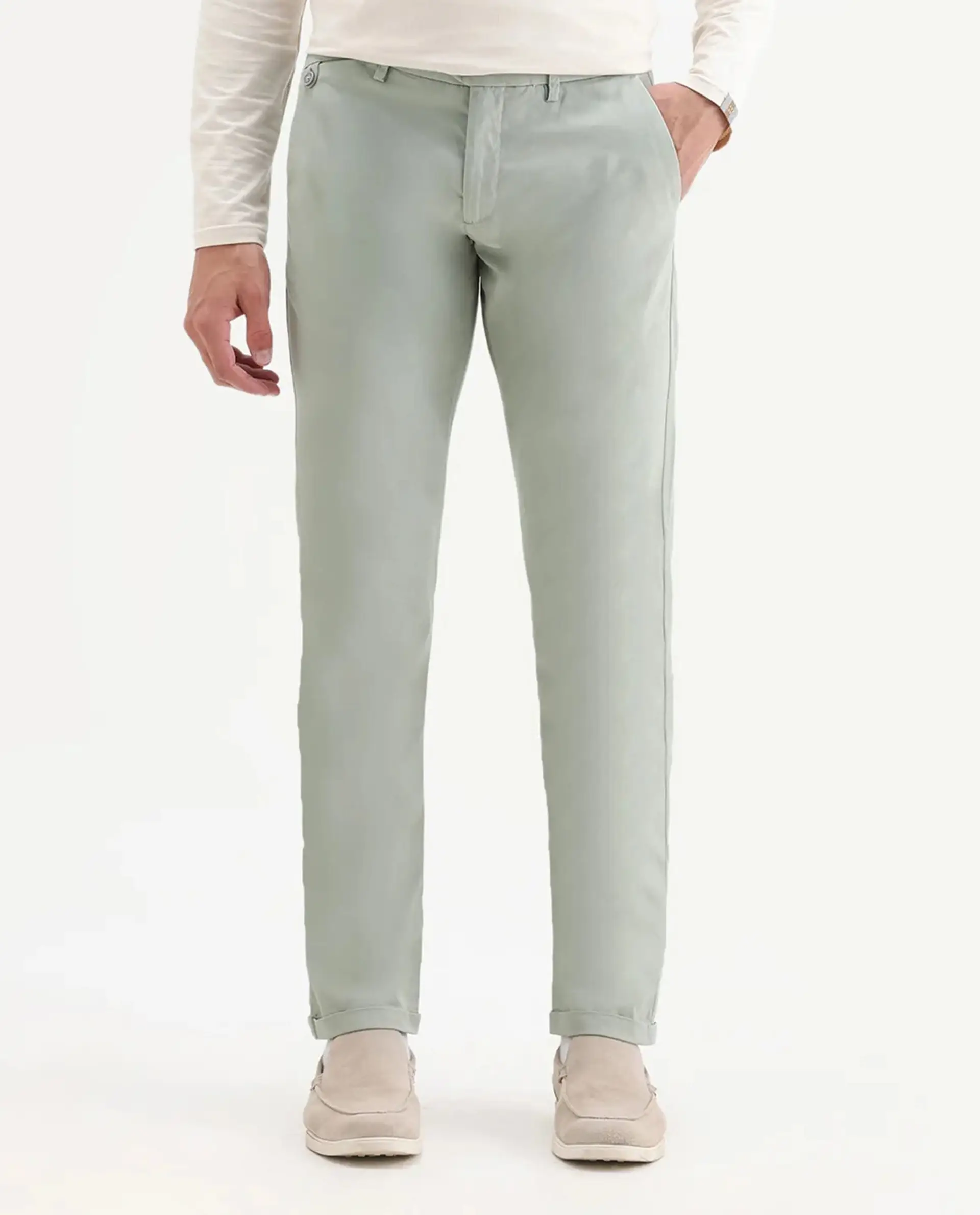 Rare Rabbit Men's Jacob Grey Cotton Plain Regular Fit Trouser - Image 7