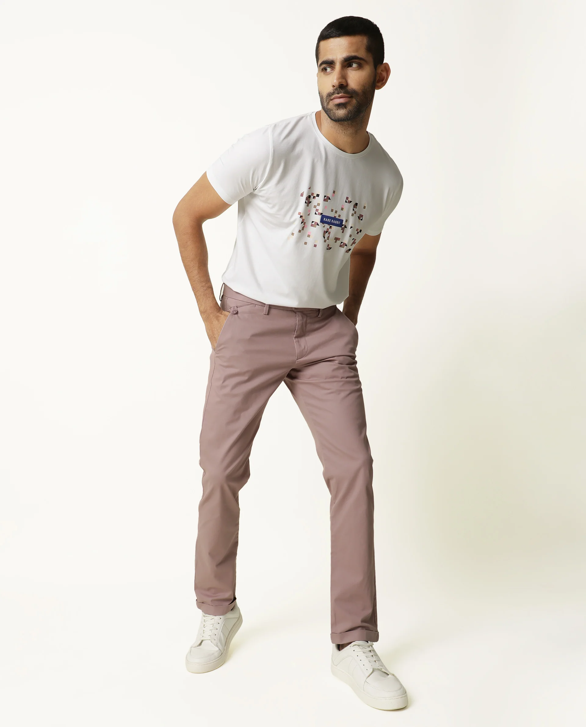 Rare Rabbit Men's Jacob Pink Plain Regular Fit Trouser - Image 2
