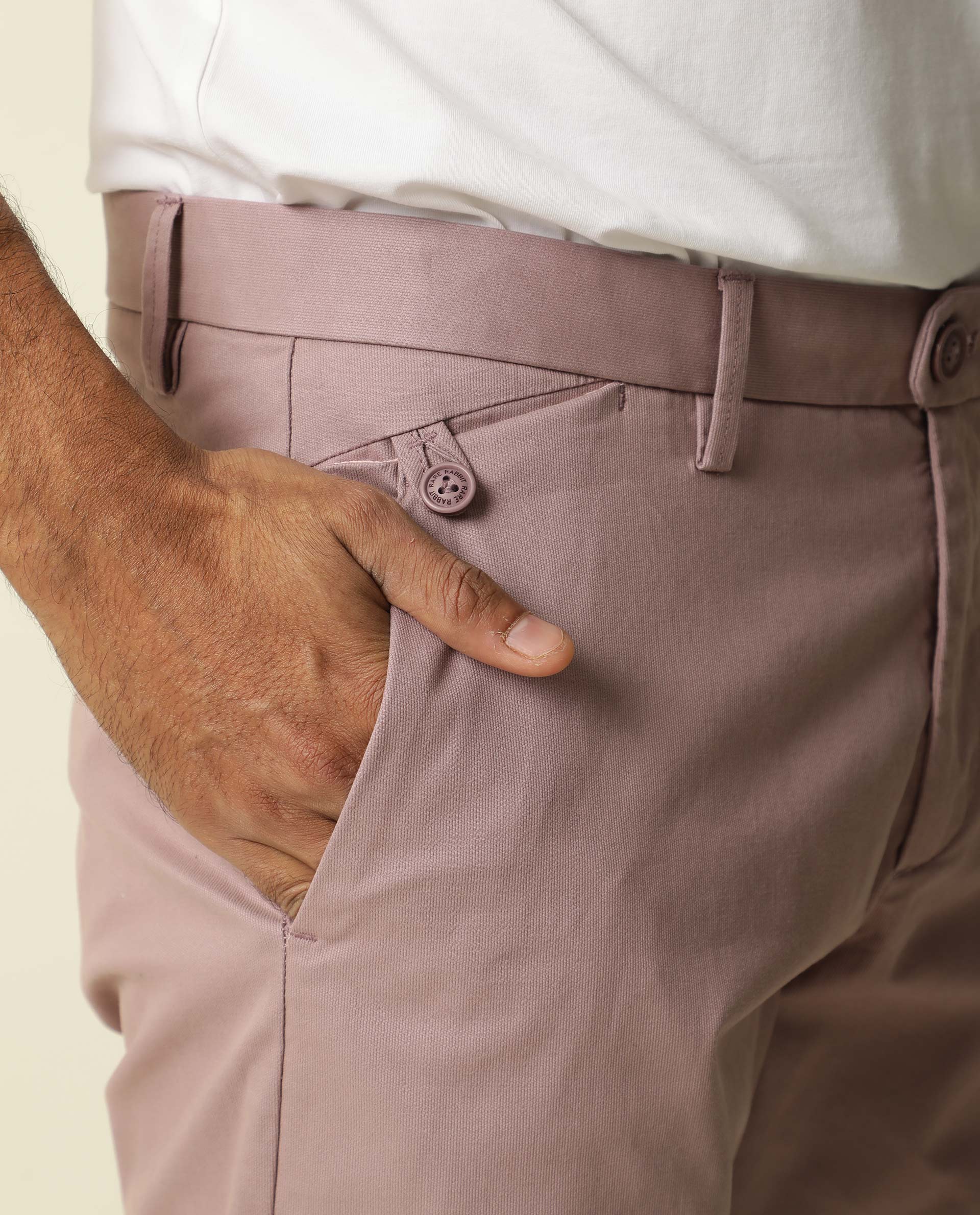 Rare Rabbit Men's Jacob Pink Plain Regular Fit Trouser - Image 3