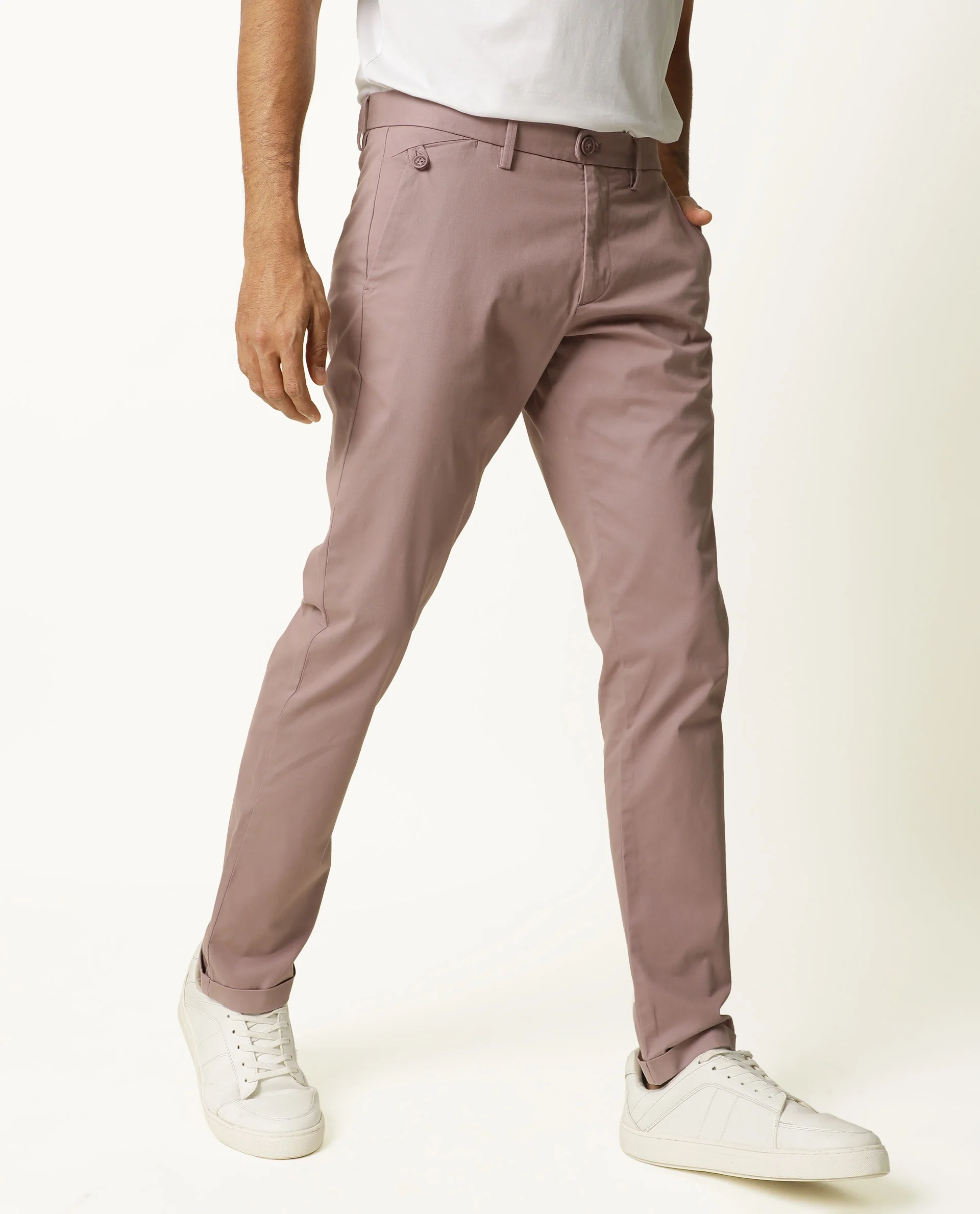 Rare Rabbit Men's Jacob Pink Plain Regular Fit Trouser - Image 4