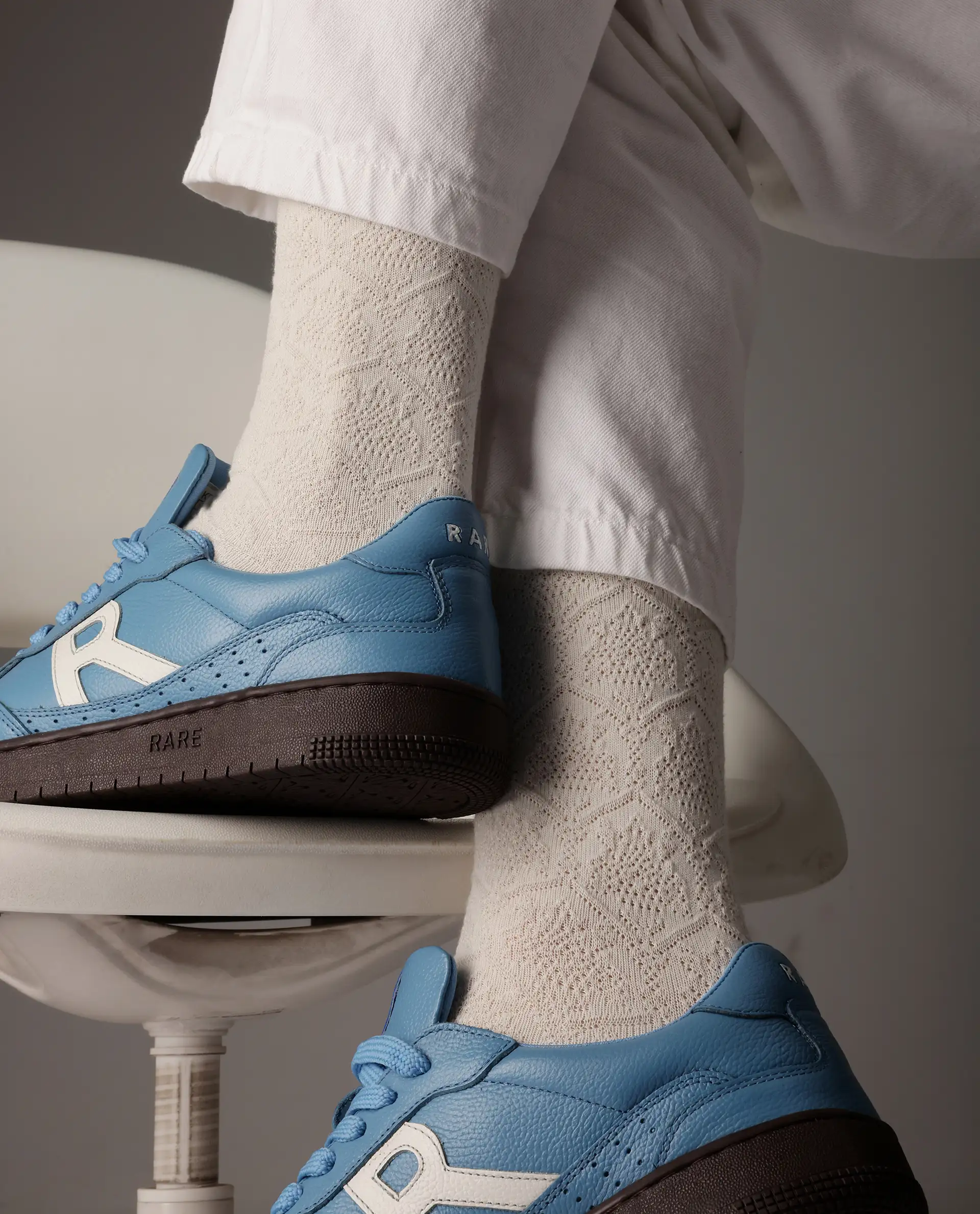 Rare Rabbit Men's Jacq Off White Cotton Fabric Mid Calf Socks