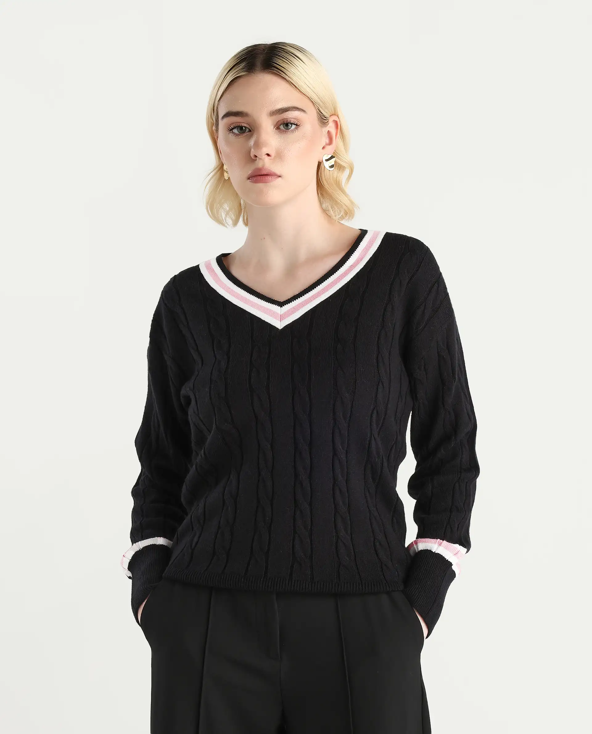 Rareism Women's Jacqi Light Multi Cotton Plain Relaxed Fit Sweater - Image 2