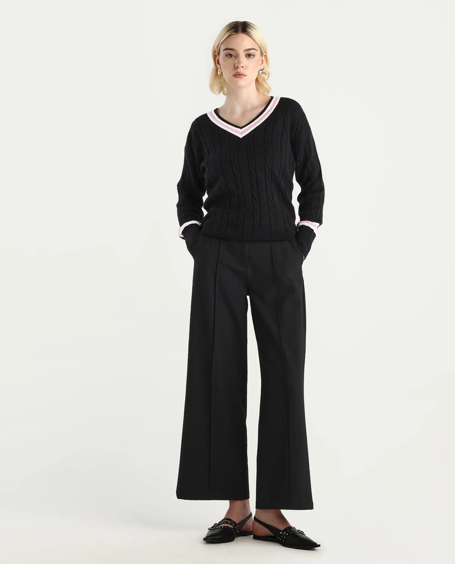 Rareism Women's Jacqi Light Multi Cotton Plain Relaxed Fit Sweater - Image 3