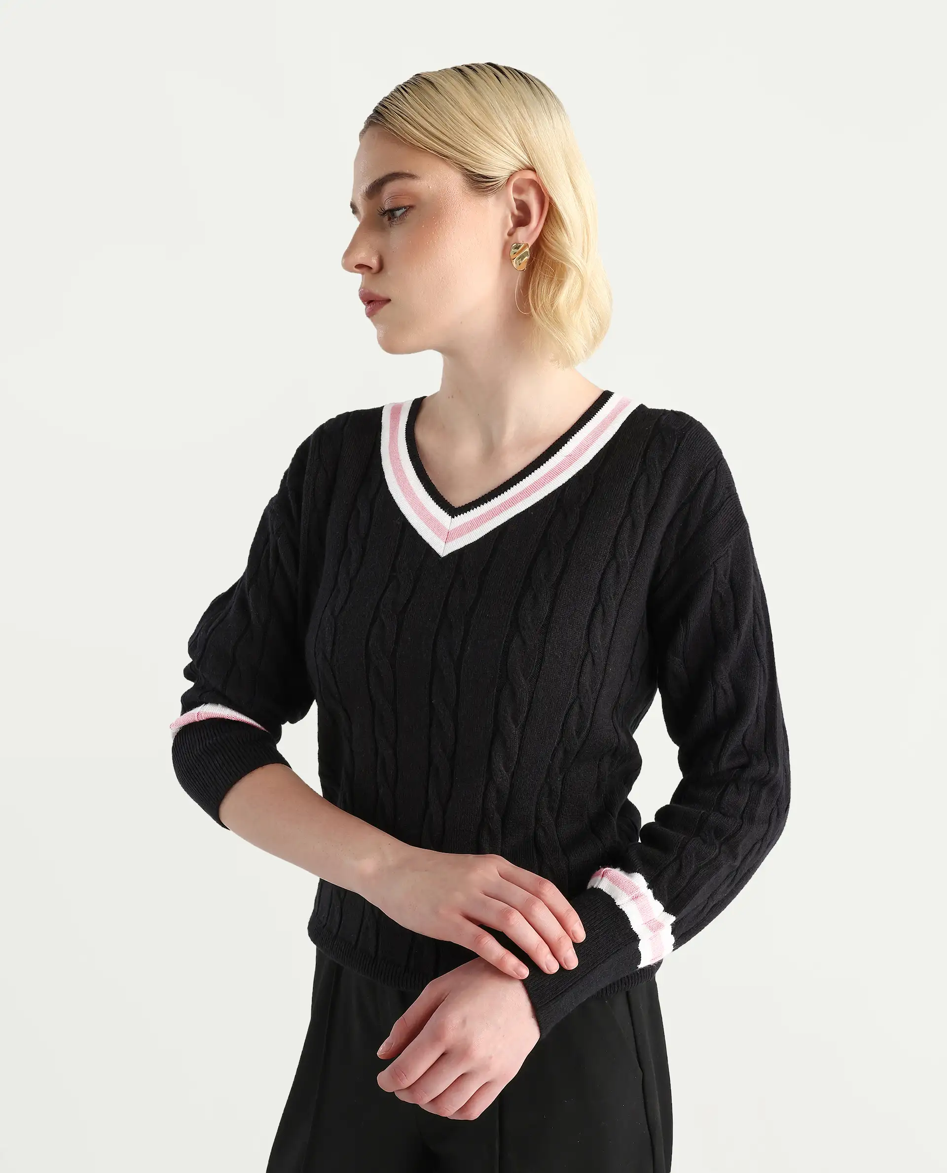 Rareism Women's Jacqi Light Multi Cotton Plain Relaxed Fit Sweater - Image 4