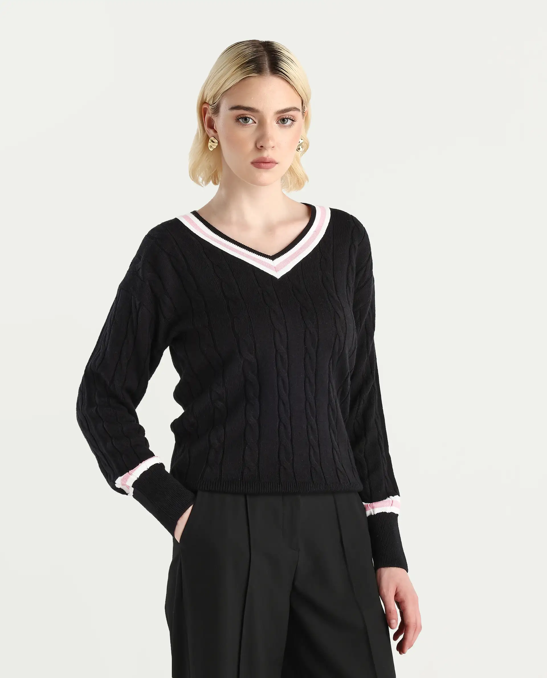 Rareism Women's Jacqi Light Multi Cotton Plain Relaxed Fit Sweater - Image 7