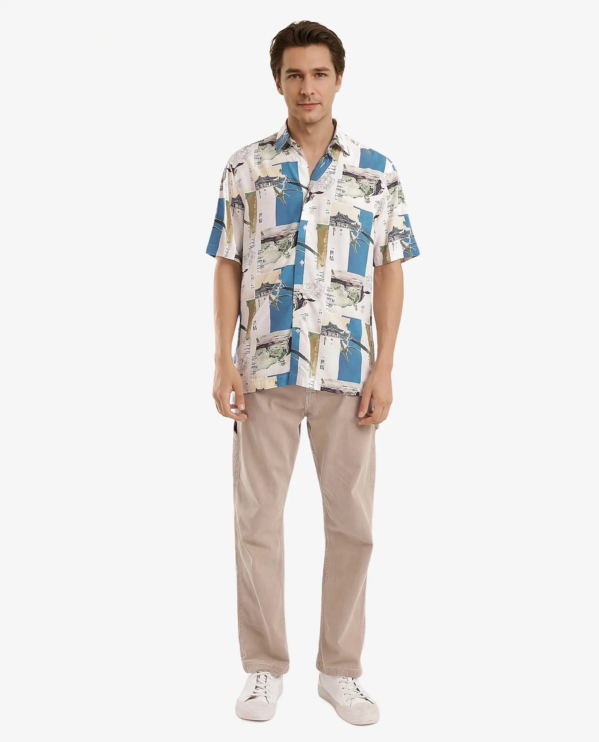 Rare Rabbit Men's Jacso Blue Viscose Decorative Print Regular Fit Half Sleeve Collared Shirt - Image 2