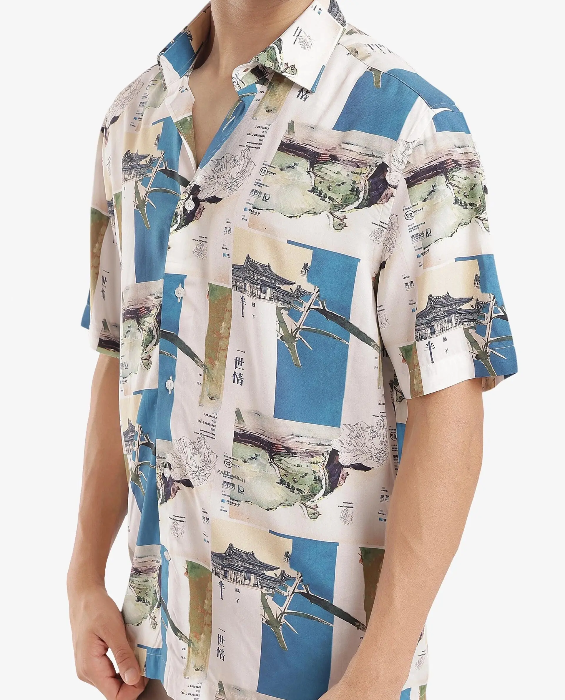 Rare Rabbit Men's Jacso Blue Viscose Decorative Print Regular Fit Half Sleeve Collared Shirt - Image 3