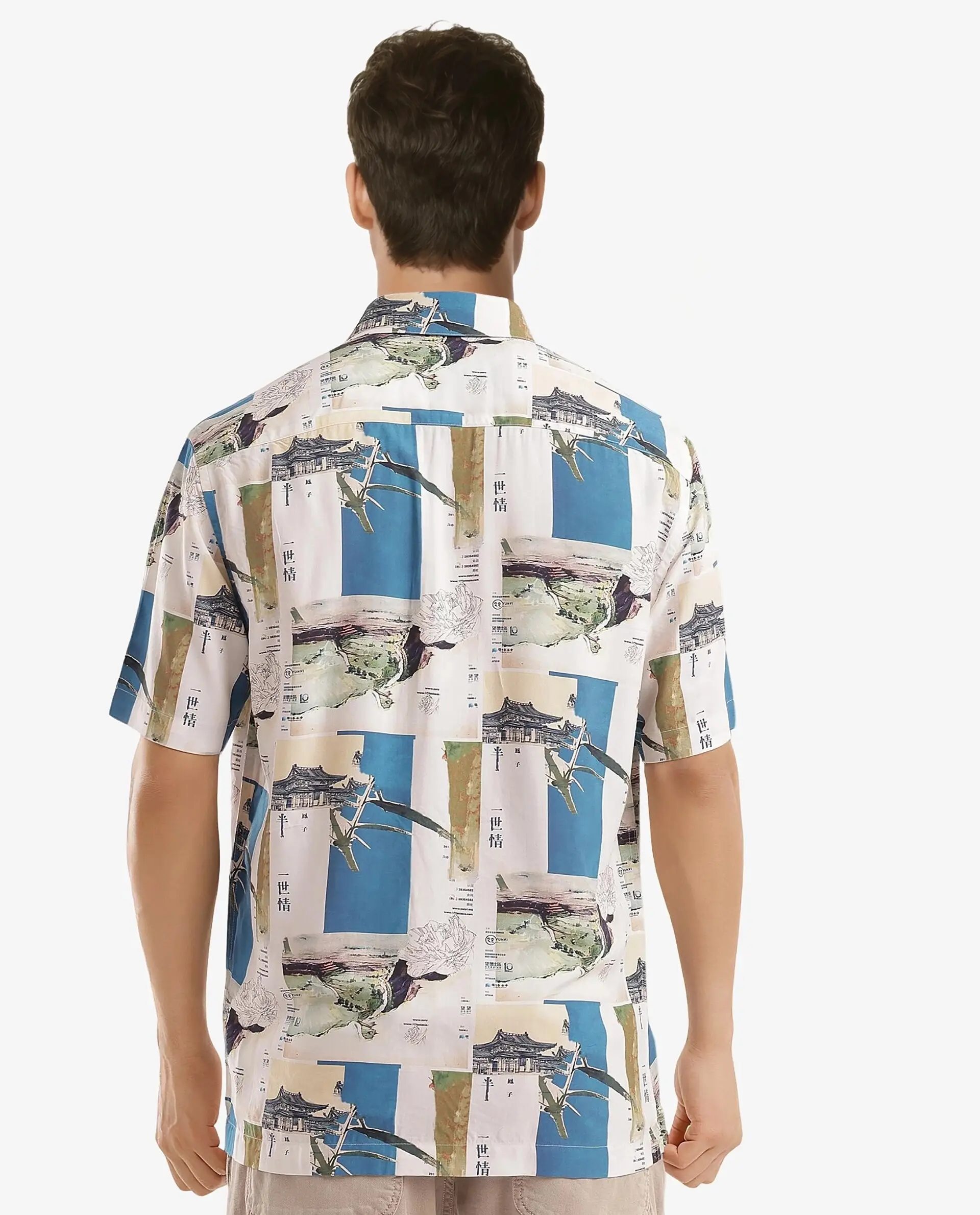 Rare Rabbit Men's Jacso Blue Viscose Decorative Print Regular Fit Half Sleeve Collared Shirt - Image 4