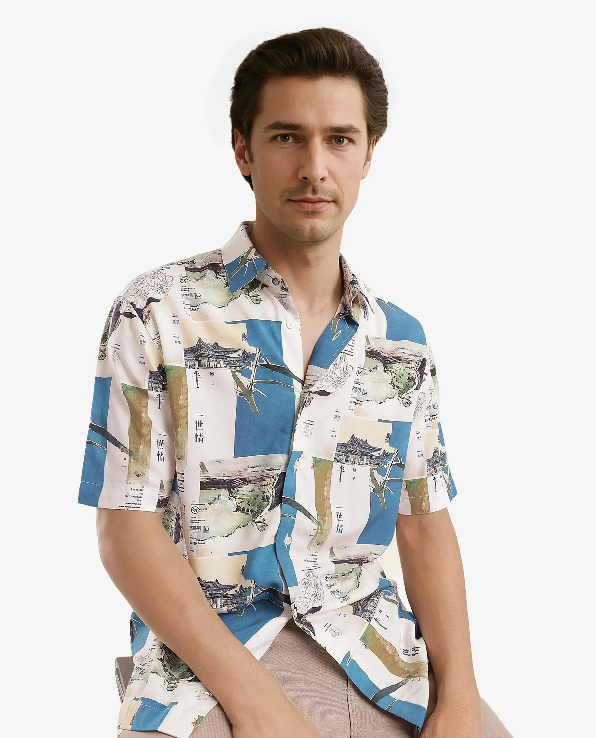 Rare Rabbit Men's Jacso Blue Viscose Decorative Print Regular Fit Half Sleeve Collared Shirt - Image 6