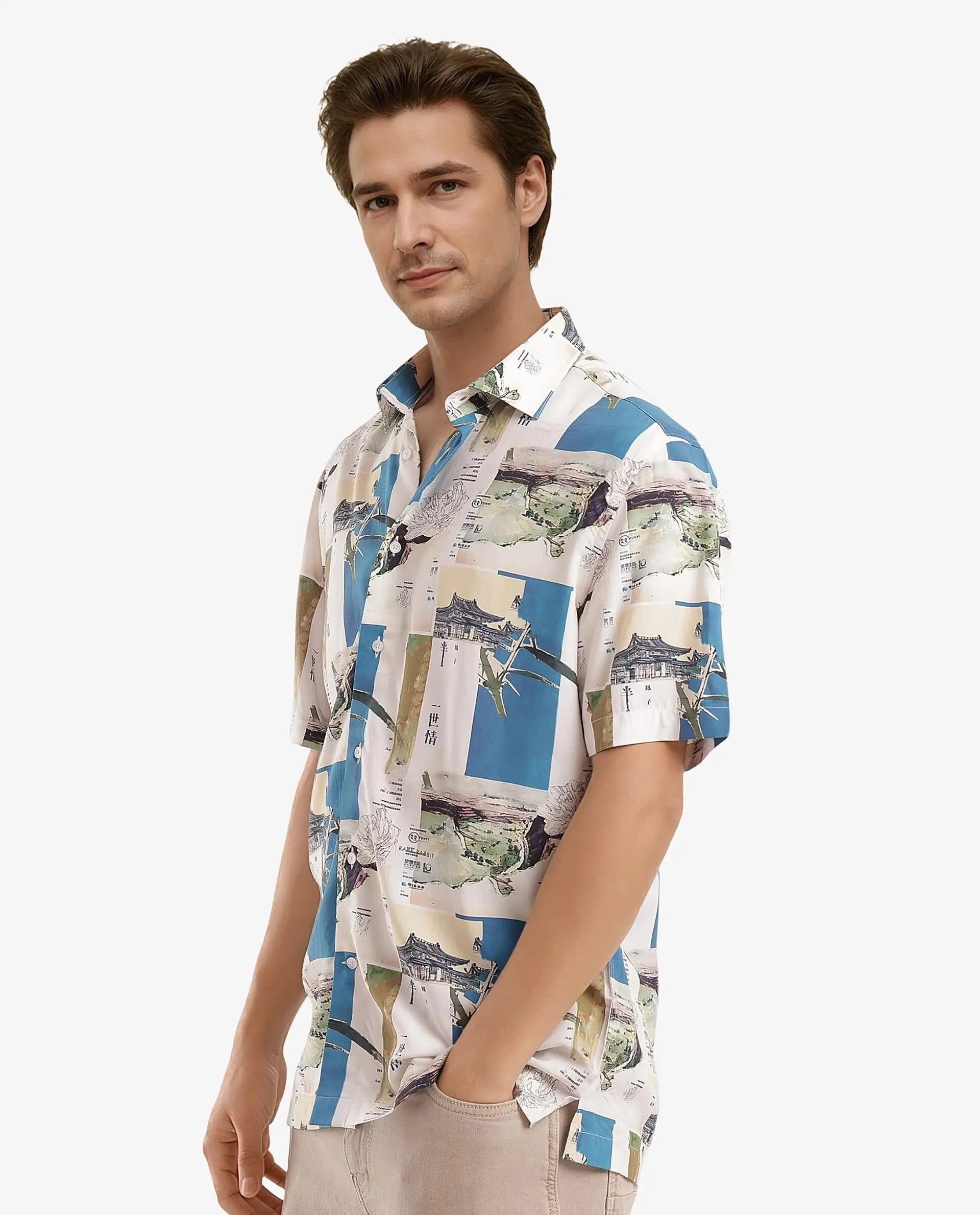 Rare Rabbit Men's Jacso Blue Viscose Decorative Print Regular Fit Half Sleeve Collared Shirt - Image 7
