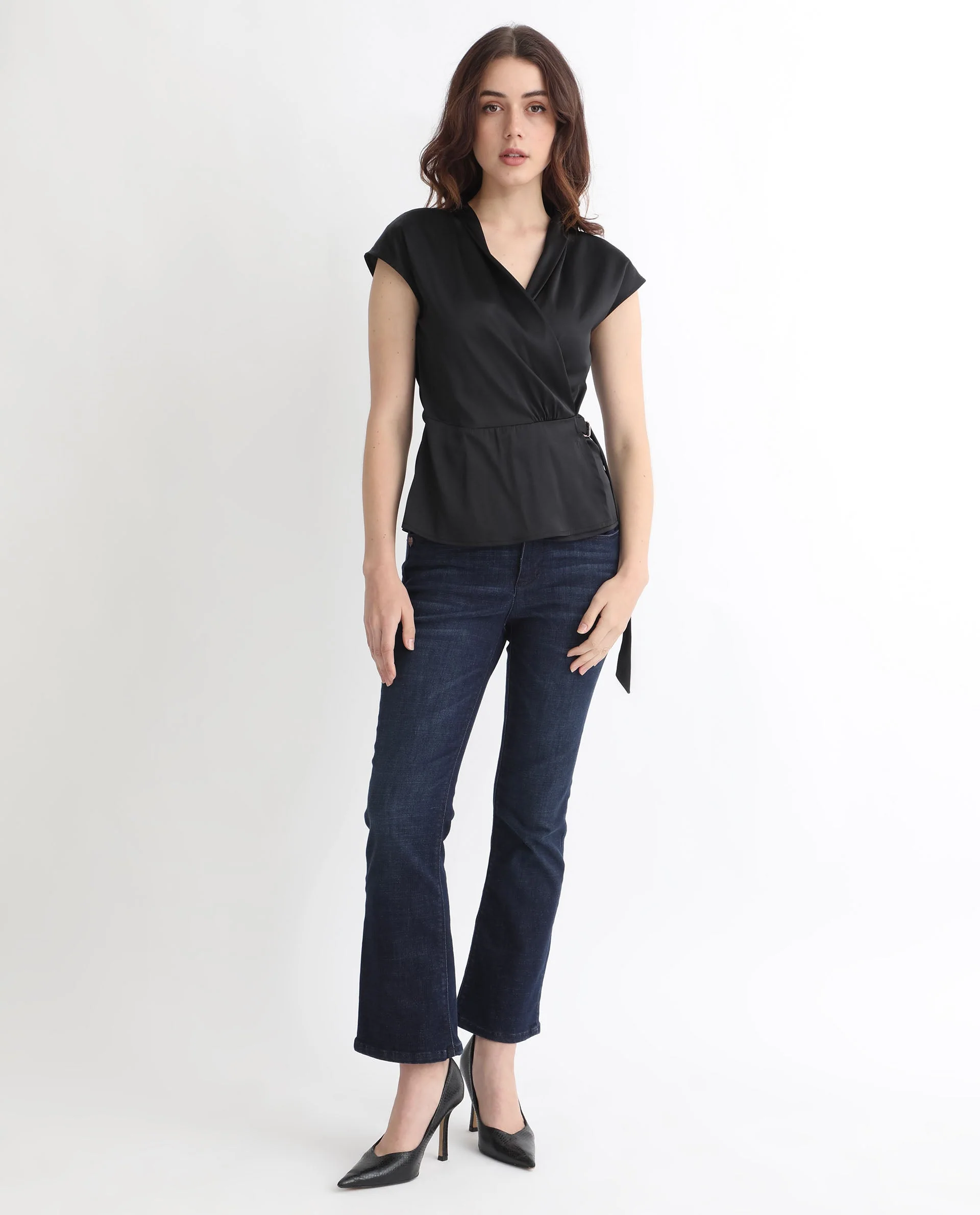 Rareism Women's Jadak Black Polyester Collarless Plain Sleeveless Regular Fit Top - Image 3
