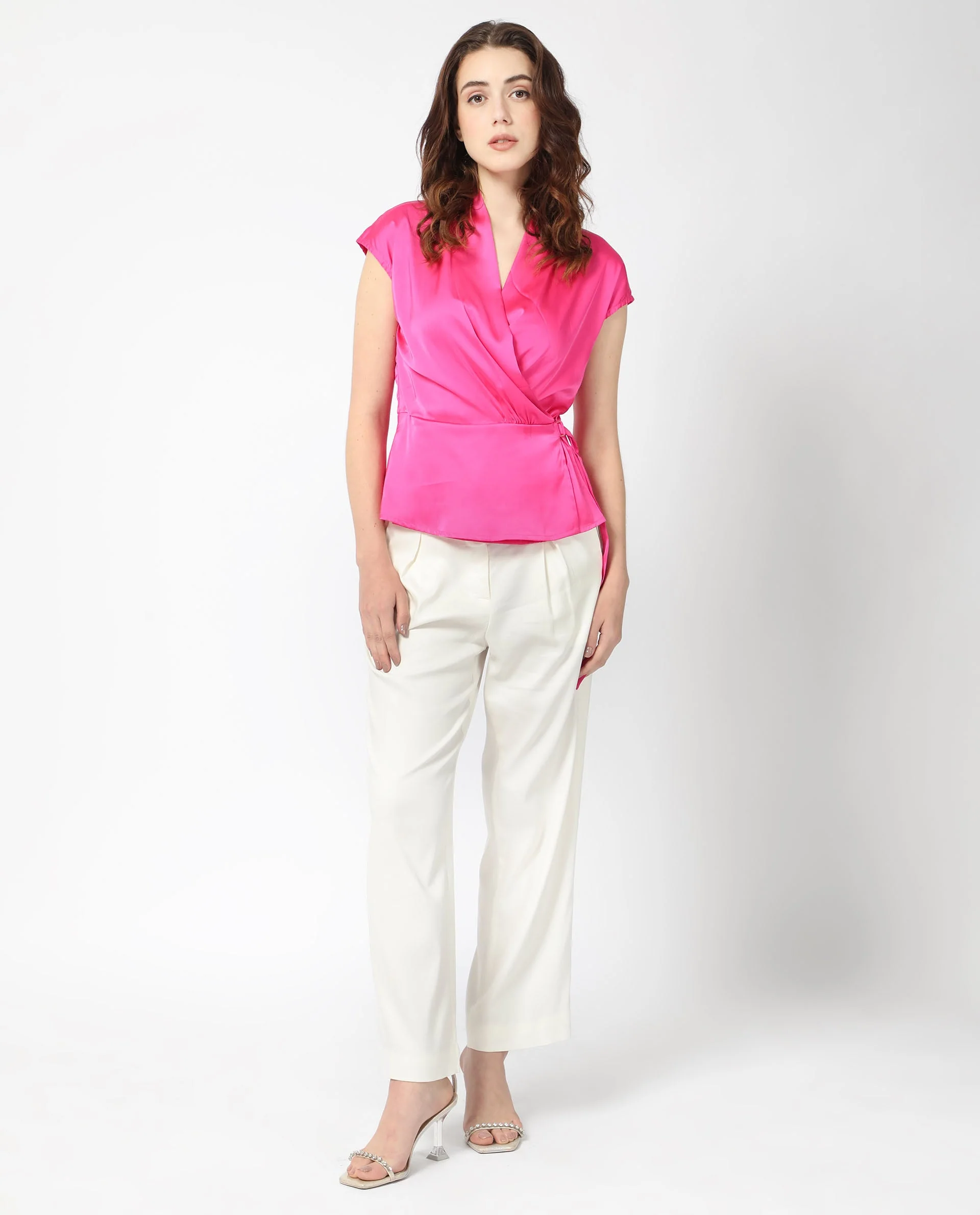 Rareism Women's Jadak Pink Polyester Collarless Plain Sleeveless Regular Fit Top - Image 2