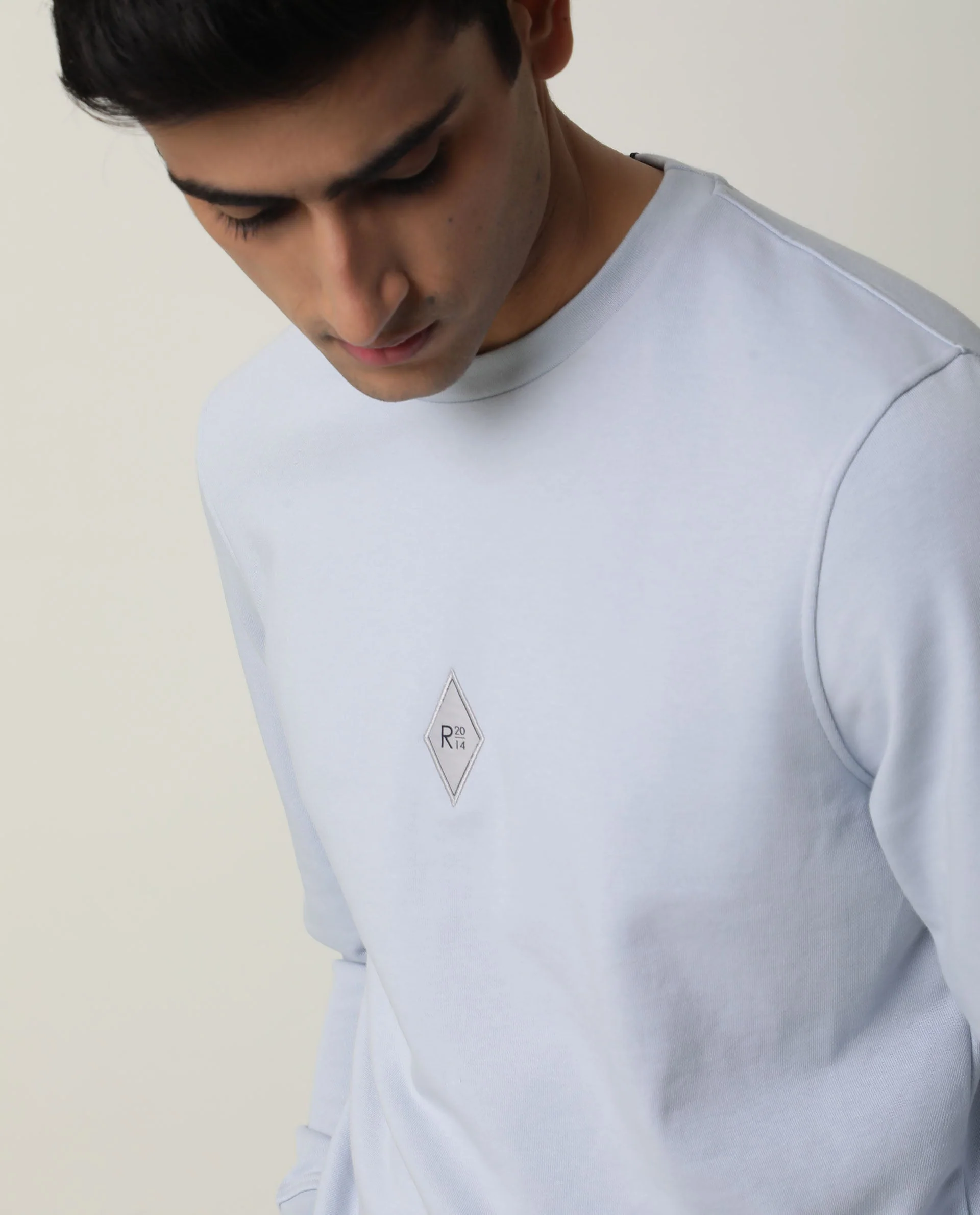 Rare Rabbit Men's Jade Blue Cotton Plain Slim Fit Full Sleeve Crew Neck Sweatshirt - Image 4