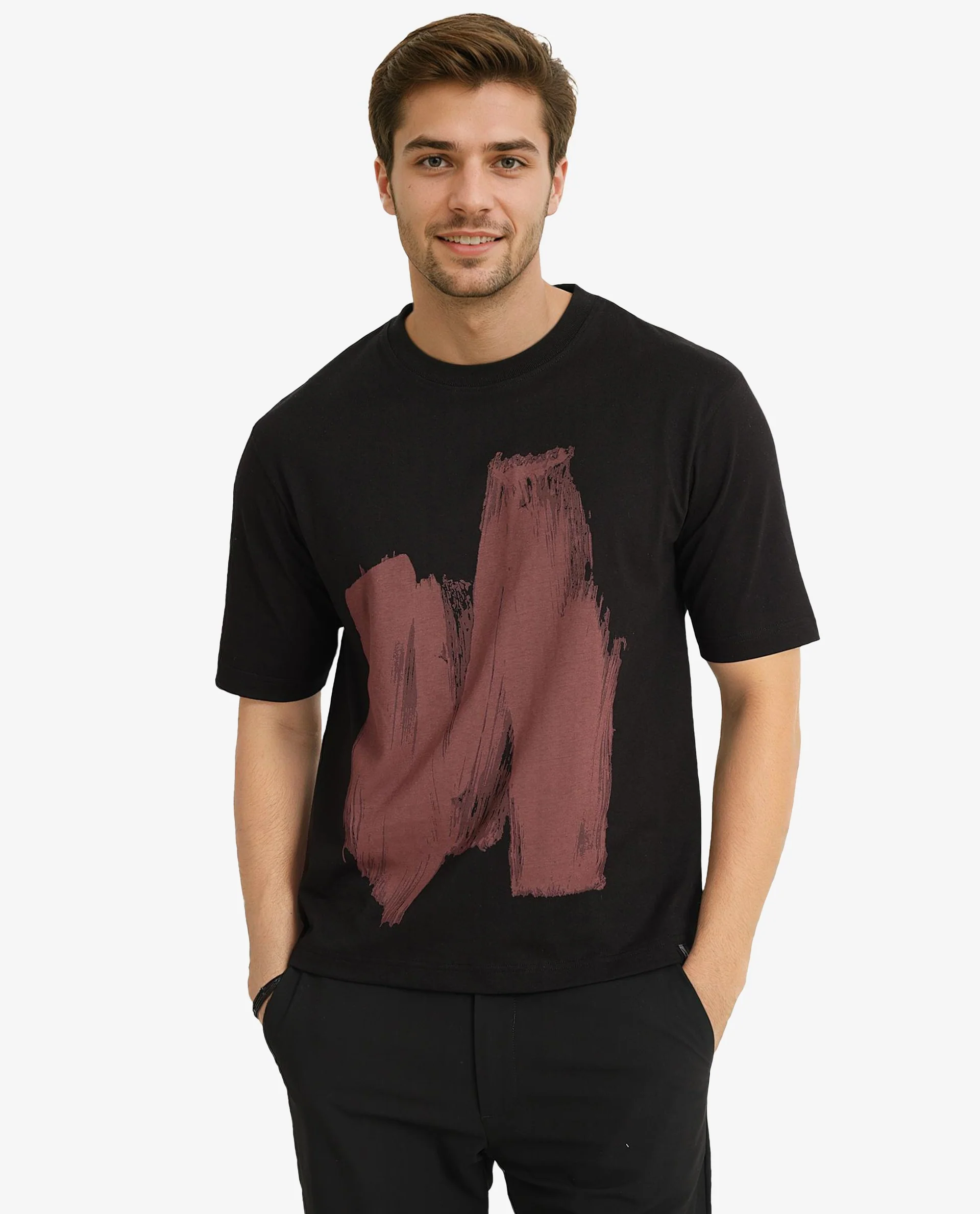 Rare Rabbit Men's Jade Black Cotton Graphic Print Oversized Fit Half Sleeve Crew Neck T-Shirt - Image 3