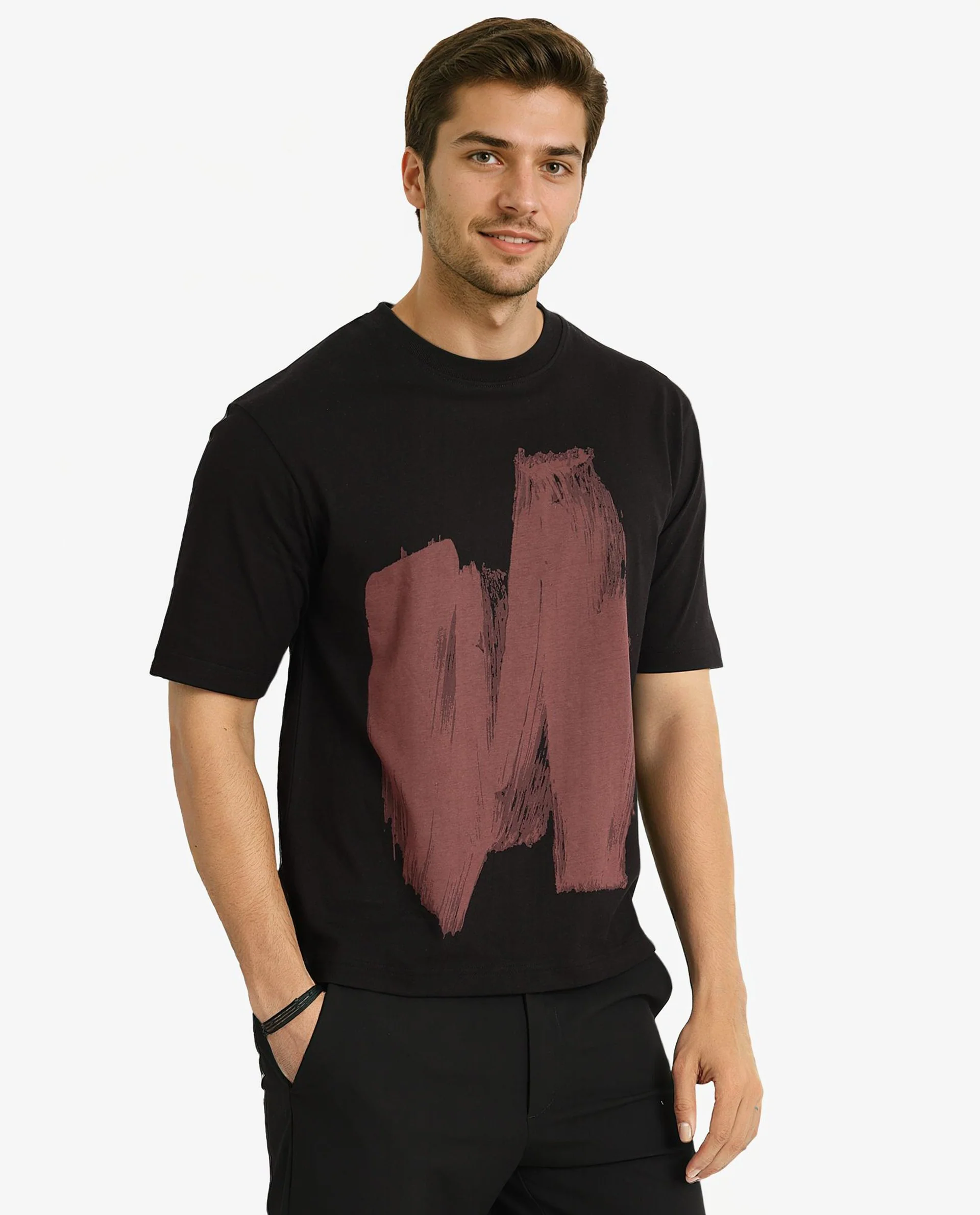 Rare Rabbit Men's Jade Black Cotton Graphic Print Oversized Fit Half Sleeve Crew Neck T-Shirt - Image 5