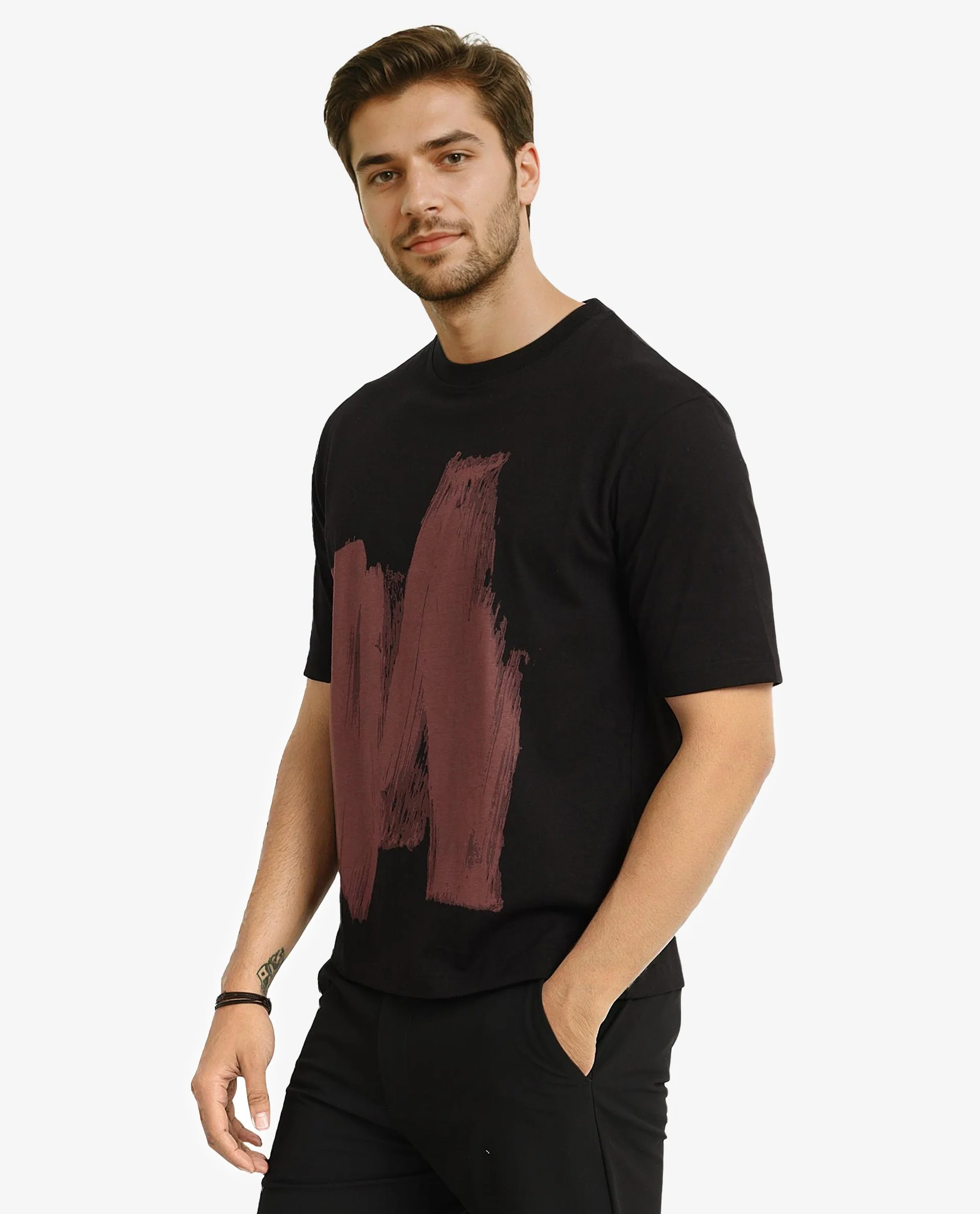 Rare Rabbit Men's Jade Black Cotton Graphic Print Oversized Fit Half Sleeve Crew Neck T-Shirt - Image 8