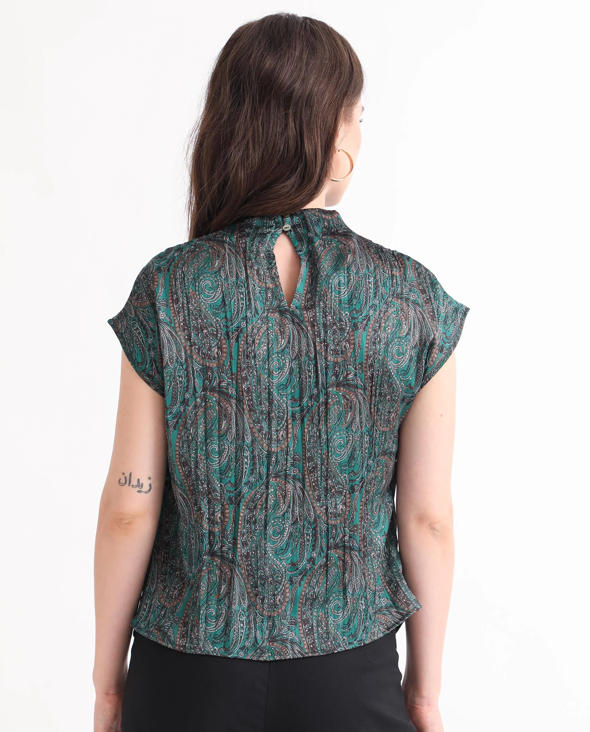 Rareism Women's Jadeny Dark Green Polyester Cowl Neck Paisley Print Extended Sleeves Regular Fit Top - Image 9