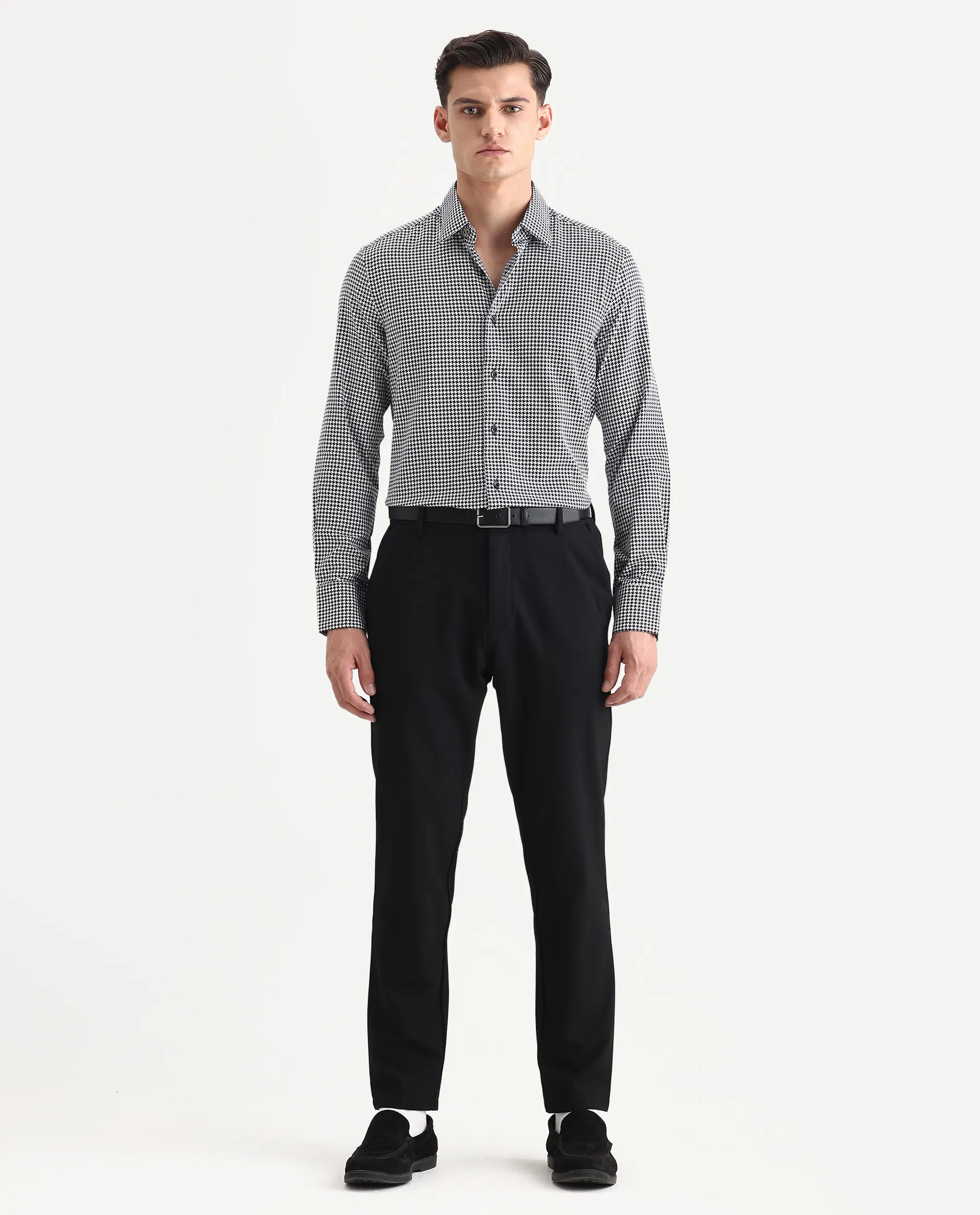 Rare Rabbit Men's Jader Black Cotton Checked Print Regular Fit Full Sleeve Collared Shirt - Image 2