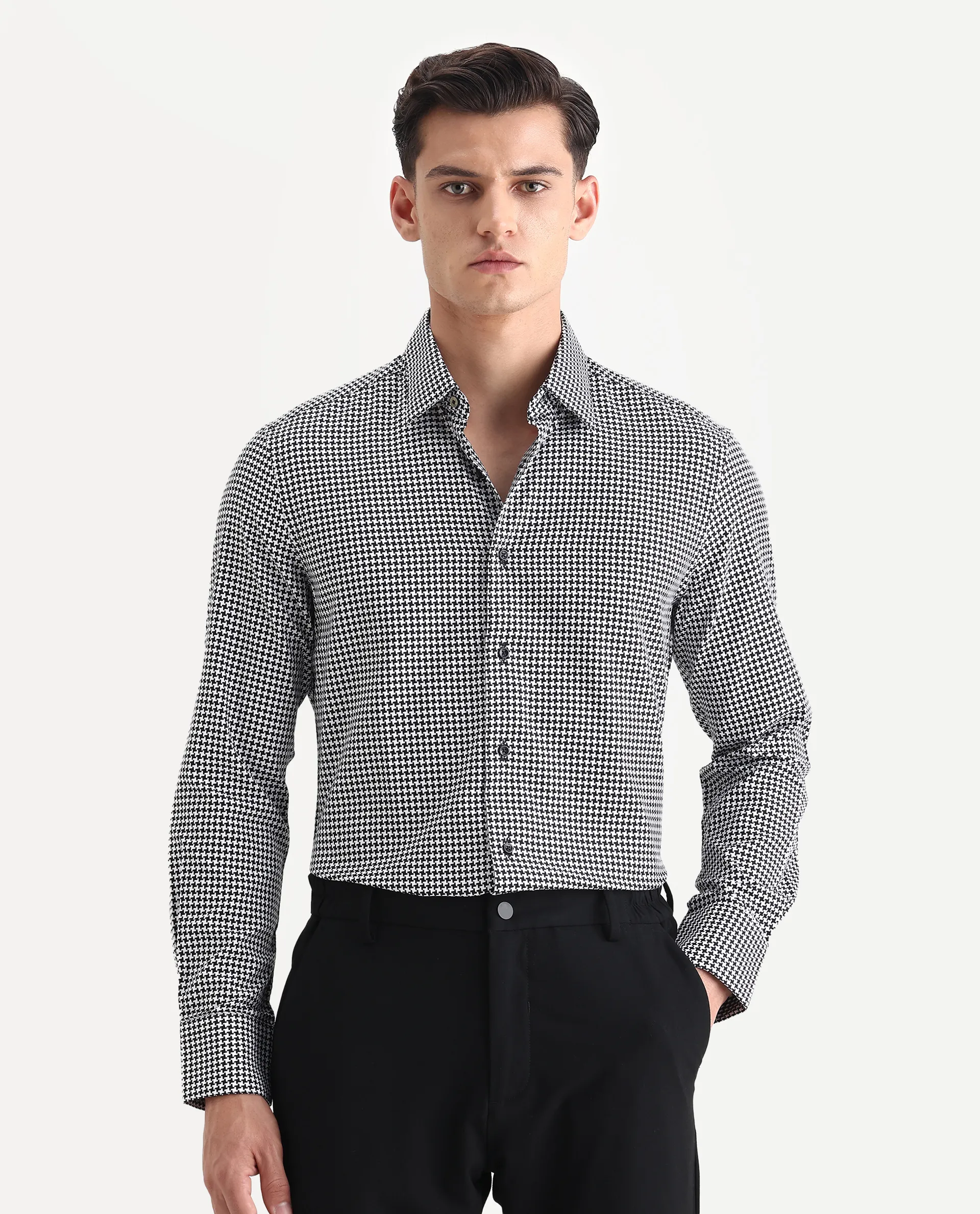 Rare Rabbit Men's Jader Black Cotton Checked Print Regular Fit Full Sleeve Collared Shirt - Image 4
