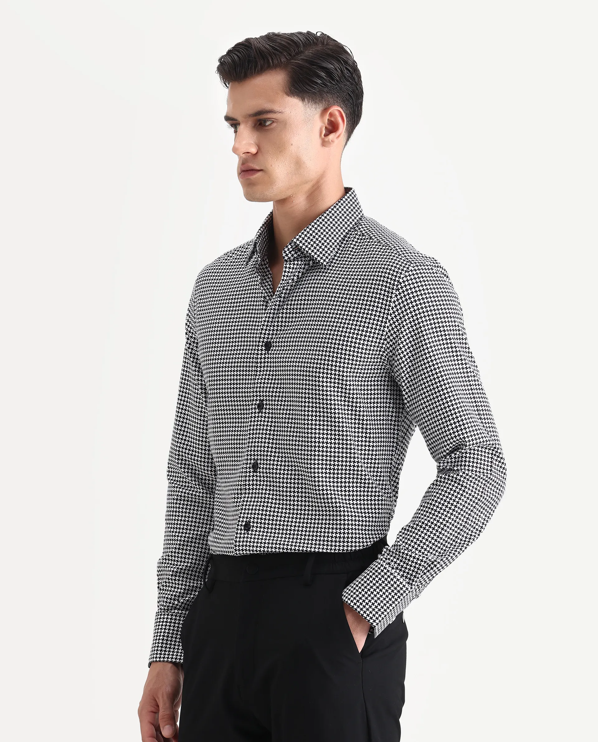 Rare Rabbit Men's Jader Black Cotton Checked Print Regular Fit Full Sleeve Collared Shirt - Image 5