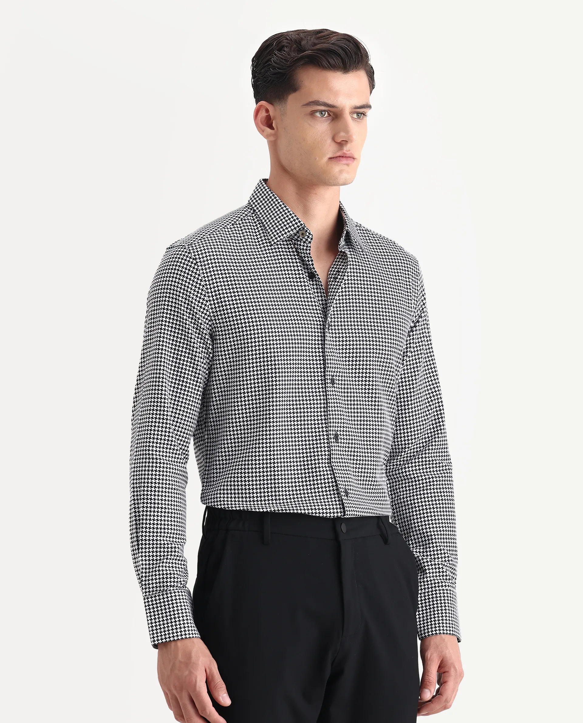 Rare Rabbit Men's Jader Black Cotton Checked Print Regular Fit Full Sleeve Collared Shirt - Image 6