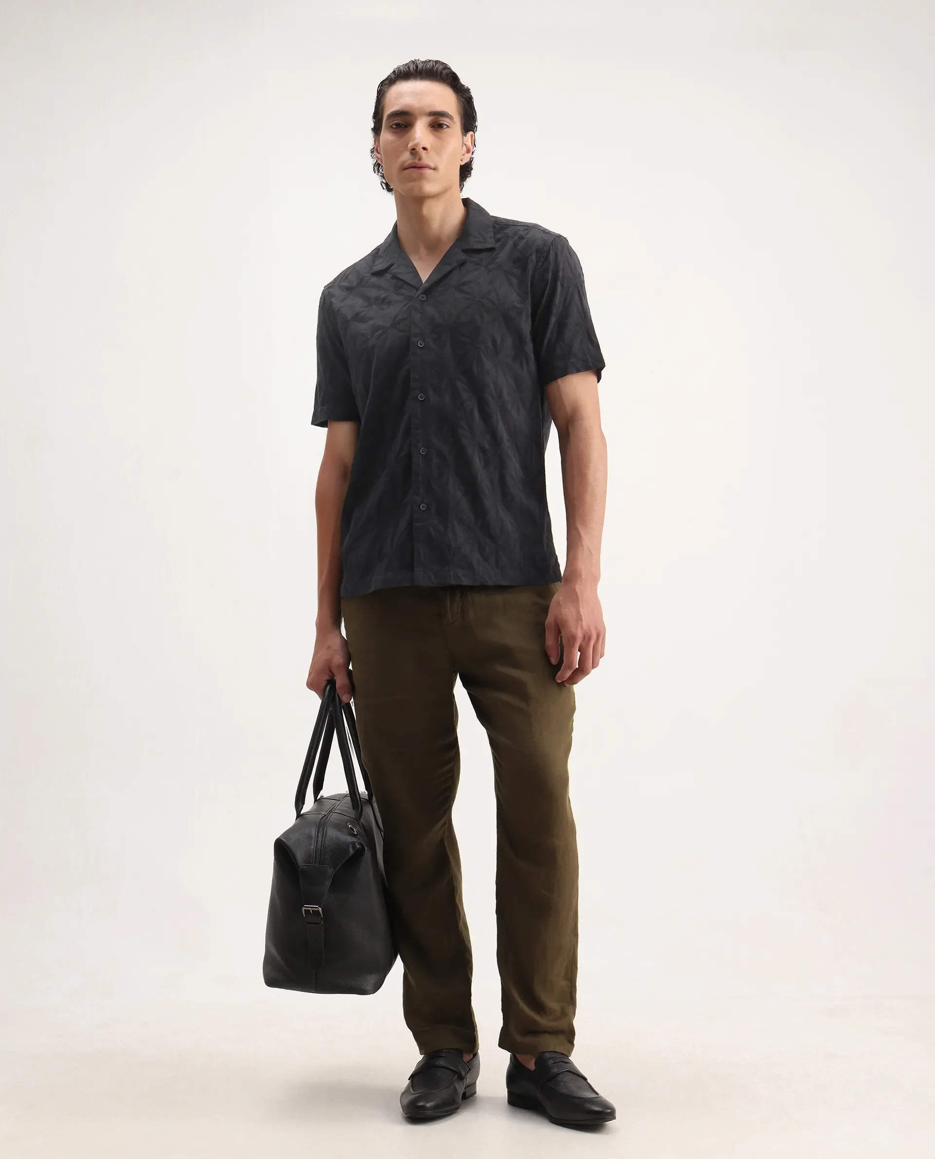 Rare Rabbit Men's Jaff Black Cotton Embroidered Boxy Fit Half Sleeve Cuban Collar Shirt - Image 2