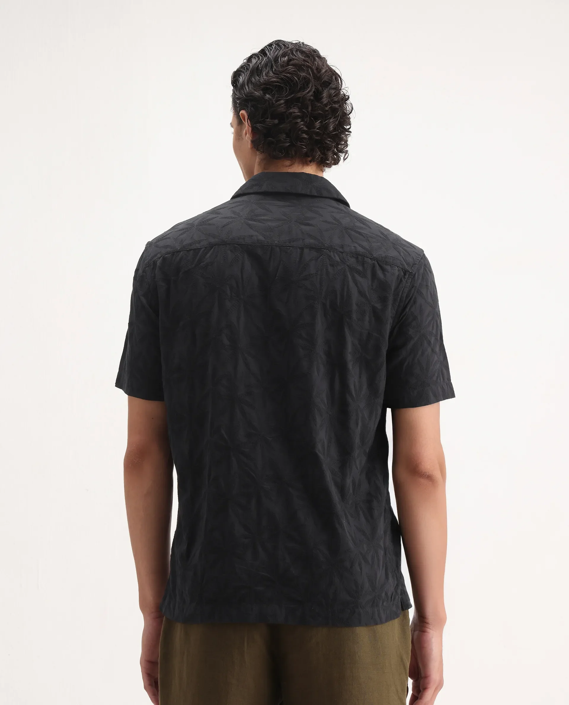 Rare Rabbit Men's Jaff Black Cotton Embroidered Boxy Fit Half Sleeve Cuban Collar Shirt - Image 7
