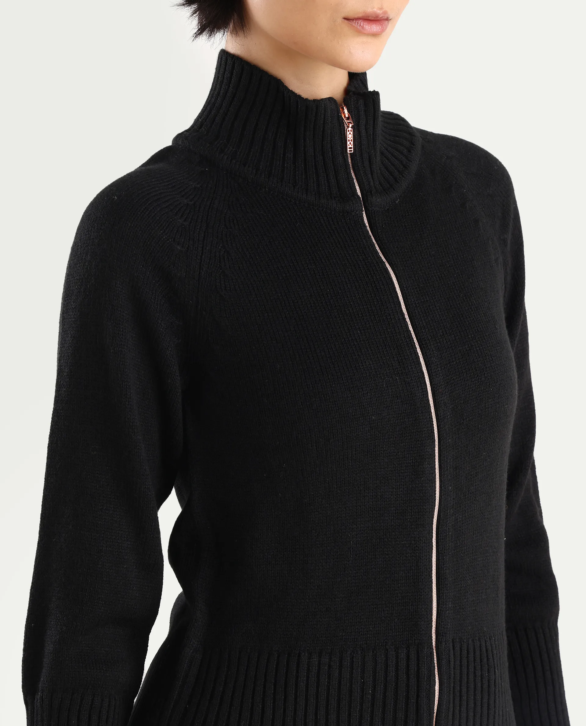 Rareism Women's Jagger Black Acrylic High Neck Plain Raglan Sleeve Relaxed Fit Sweater - Image 5