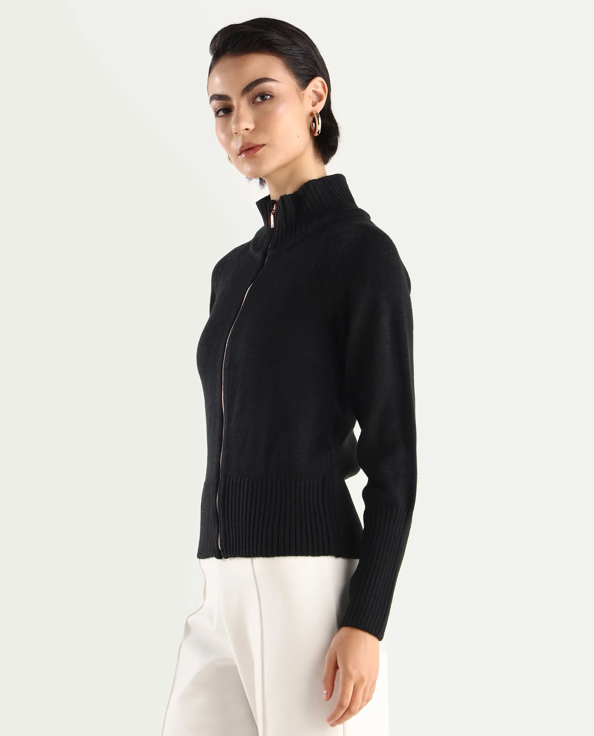 Rareism Women's Jagger Black Acrylic High Neck Plain Raglan Sleeve Relaxed Fit Sweater - Image 6