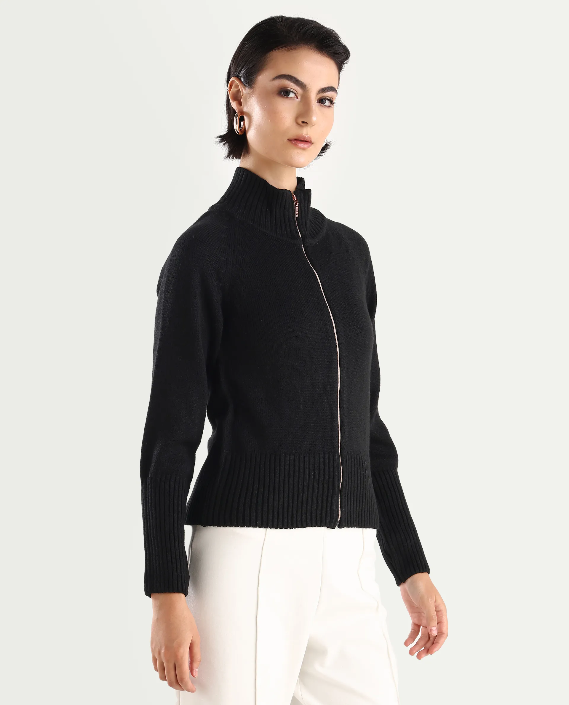 Rareism Women's Jagger Black Acrylic High Neck Plain Raglan Sleeve Relaxed Fit Sweater - Image 7