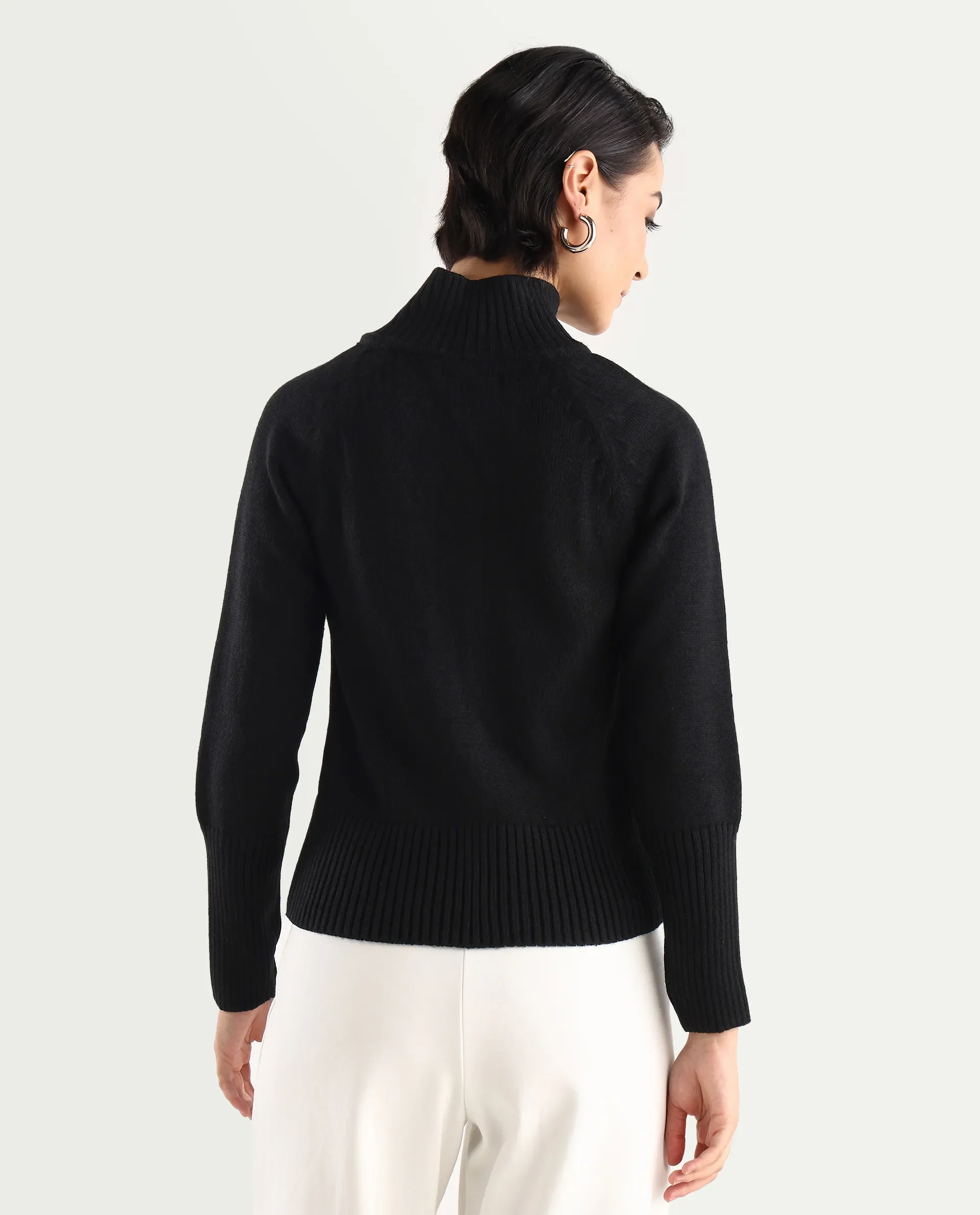 Rareism Women's Jagger Black Acrylic High Neck Plain Raglan Sleeve Relaxed Fit Sweater - Image 8