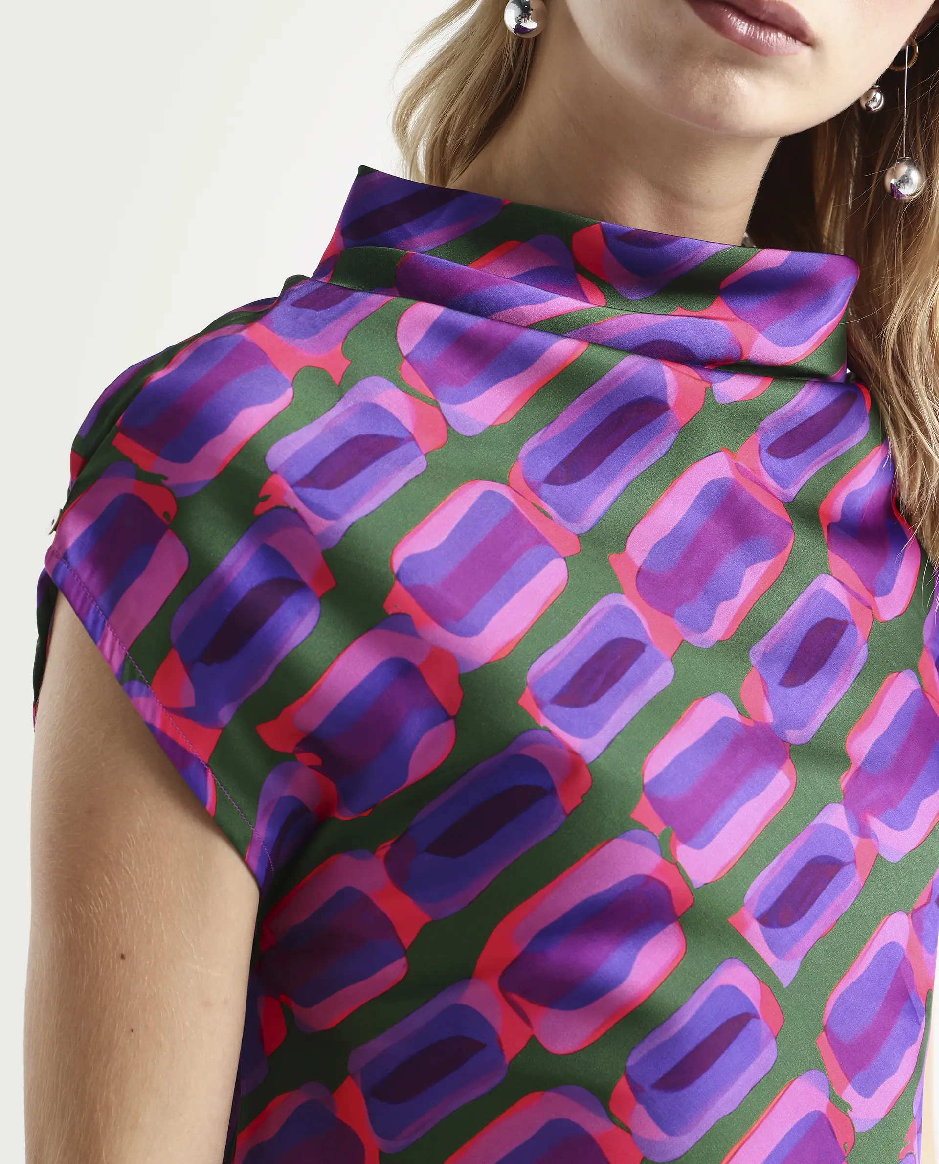 Rareism Women's Jagsan Purple Polyester Cowl Neck Abstract Print Extended Sleeves Relaxed Fit Top - Image 4