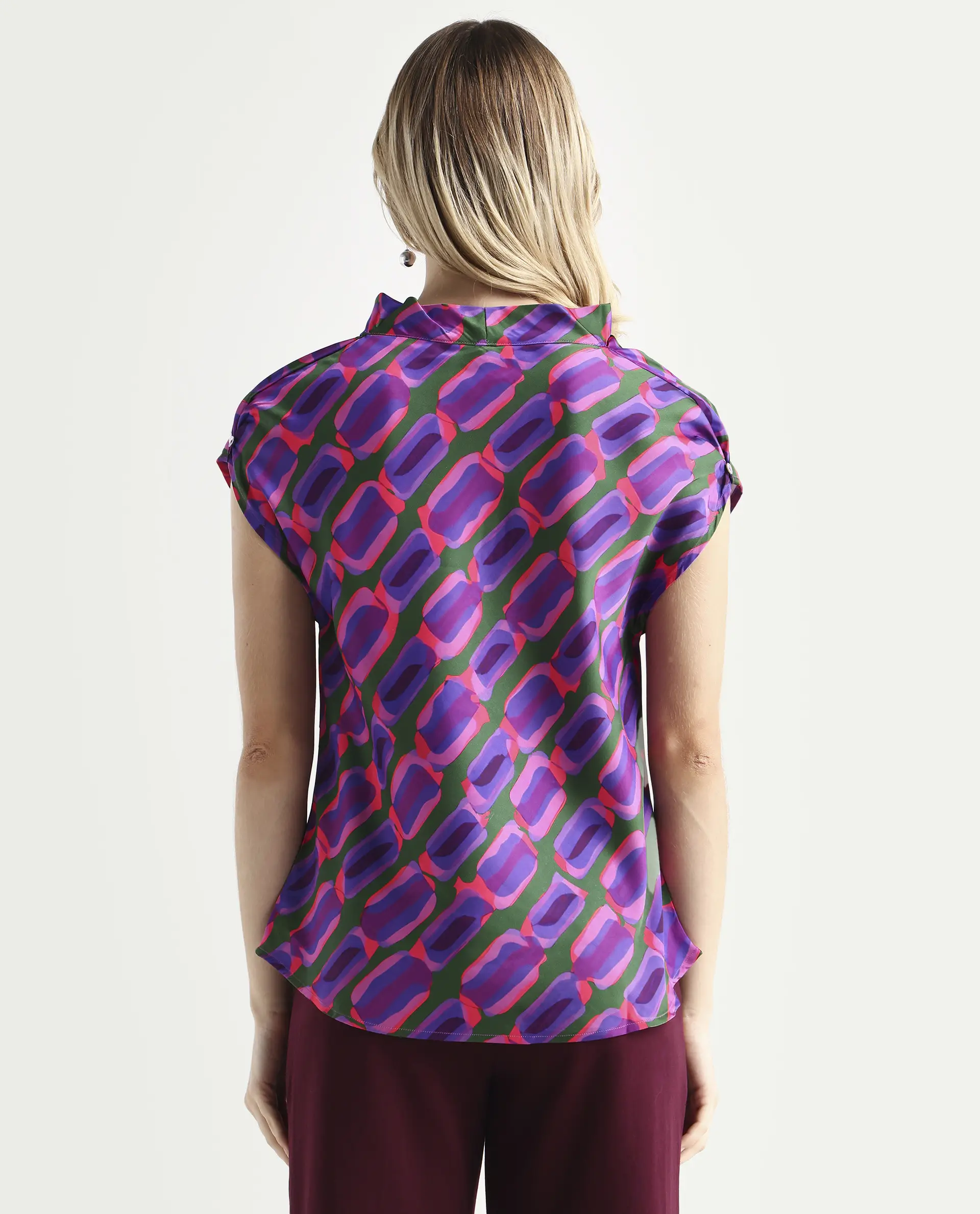 Rareism Women's Jagsan Purple Polyester Cowl Neck Abstract Print Extended Sleeves Relaxed Fit Top - Image 7