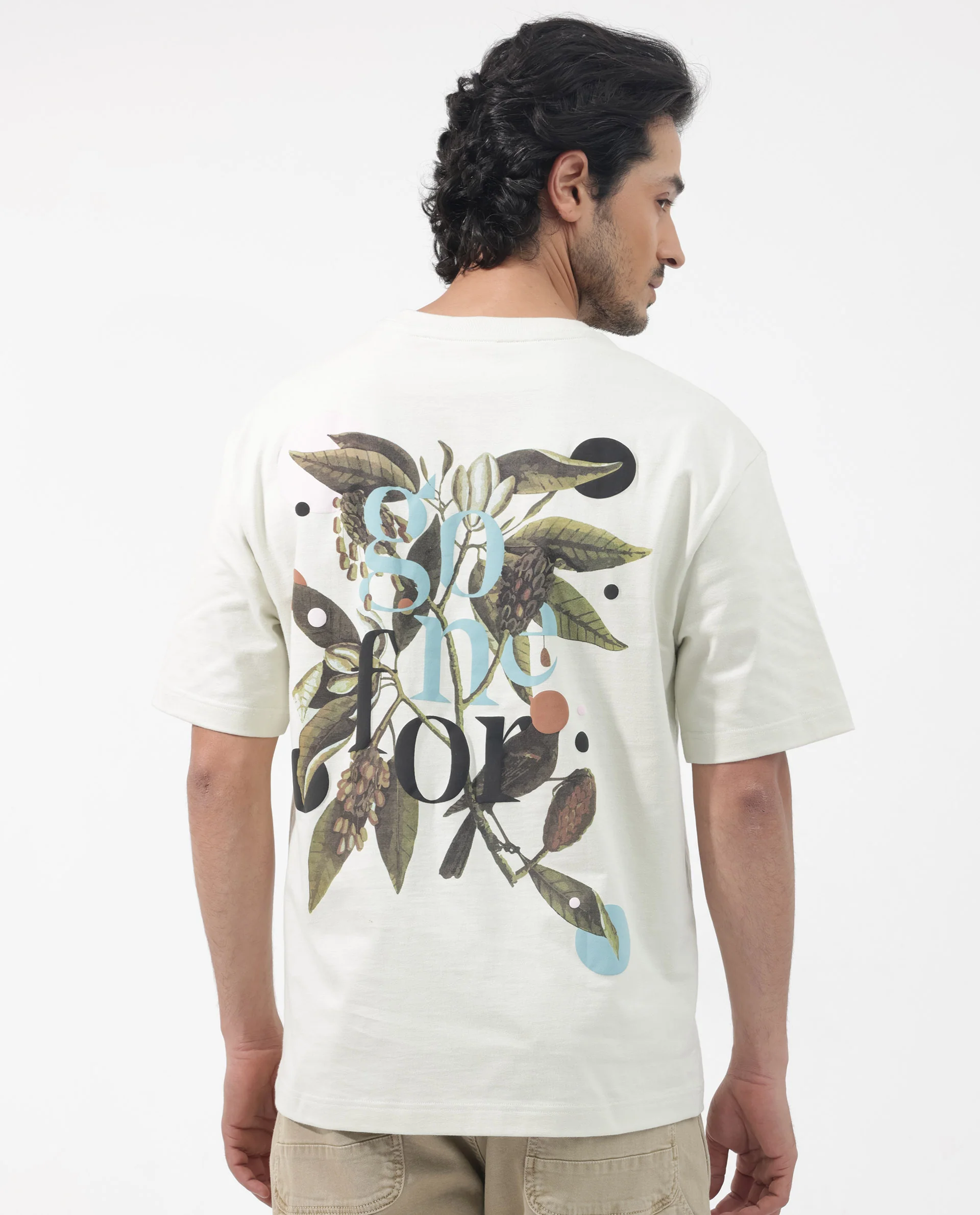 Rare Rabbit Articale Men's Jaime Pastel Green Cotton Polyester Fabric Crew Neck Oversized Fit Knit Floral Print T-Shirt