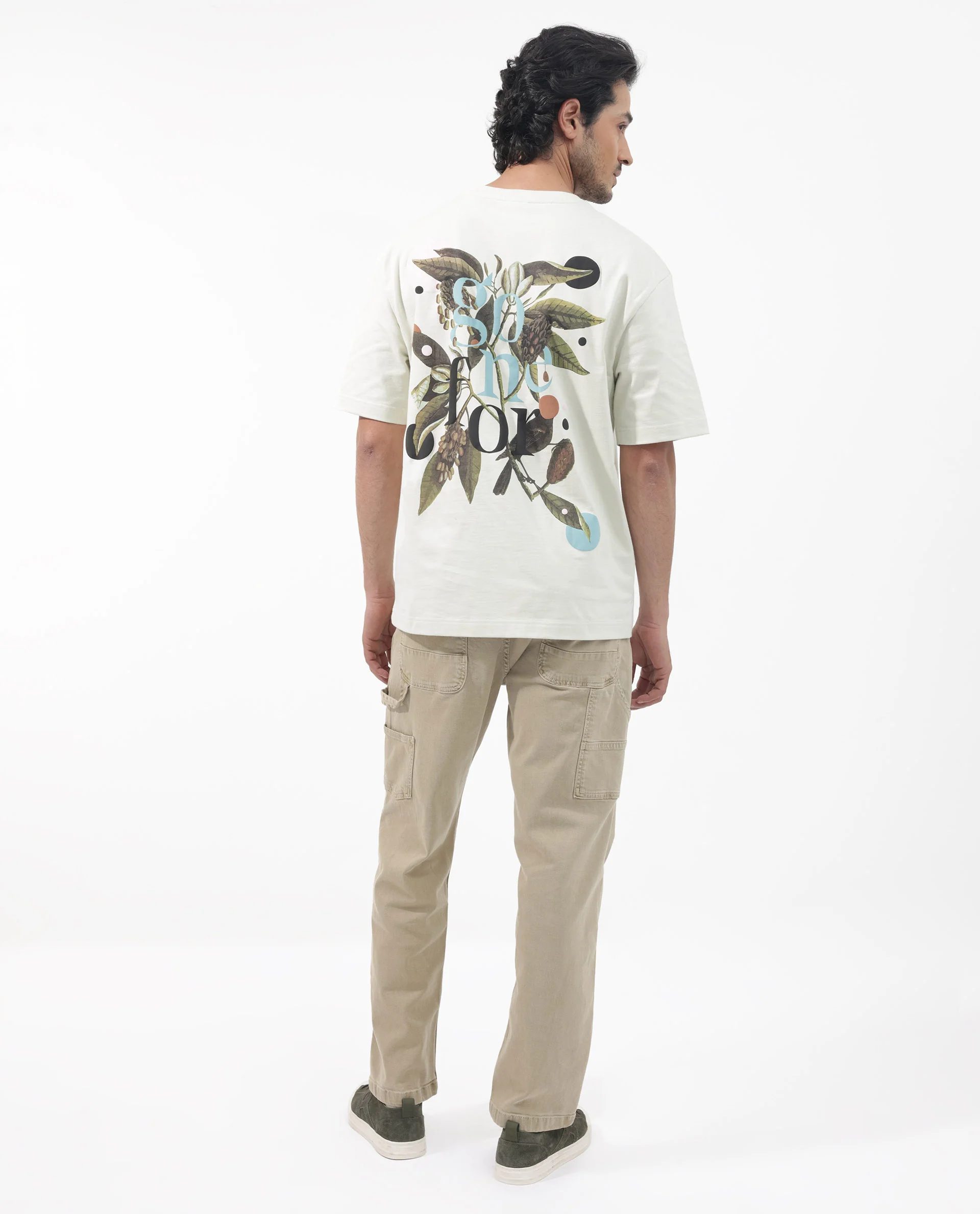 Rare Rabbit Articale Men's Jaime Pastel Green Cotton Polyester Fabric Crew Neck Oversized Fit Knit Floral Print T-Shirt - Image 2