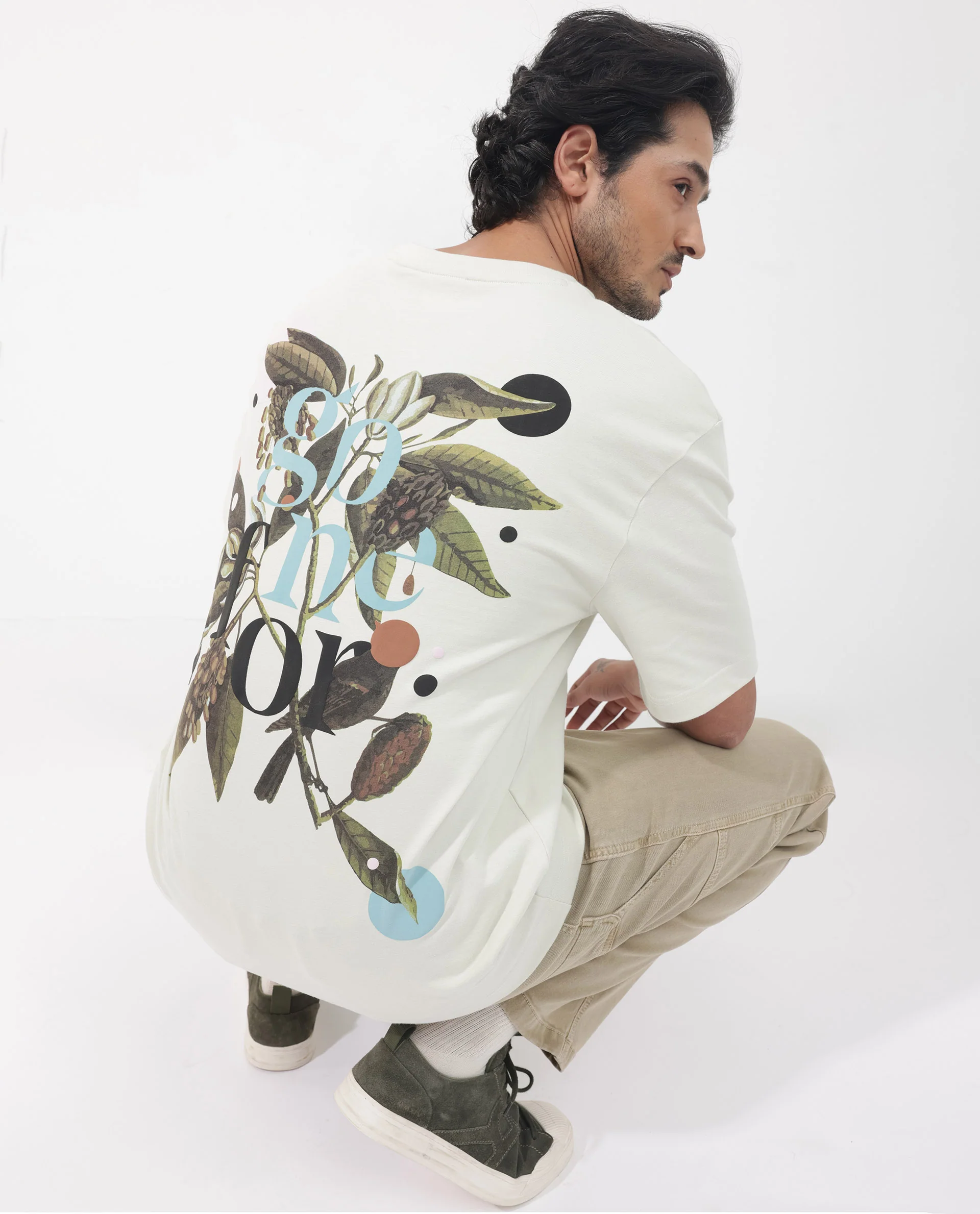 Rare Rabbit Articale Men's Jaime Pastel Green Cotton Polyester Fabric Crew Neck Oversized Fit Knit Floral Print T-Shirt - Image 3