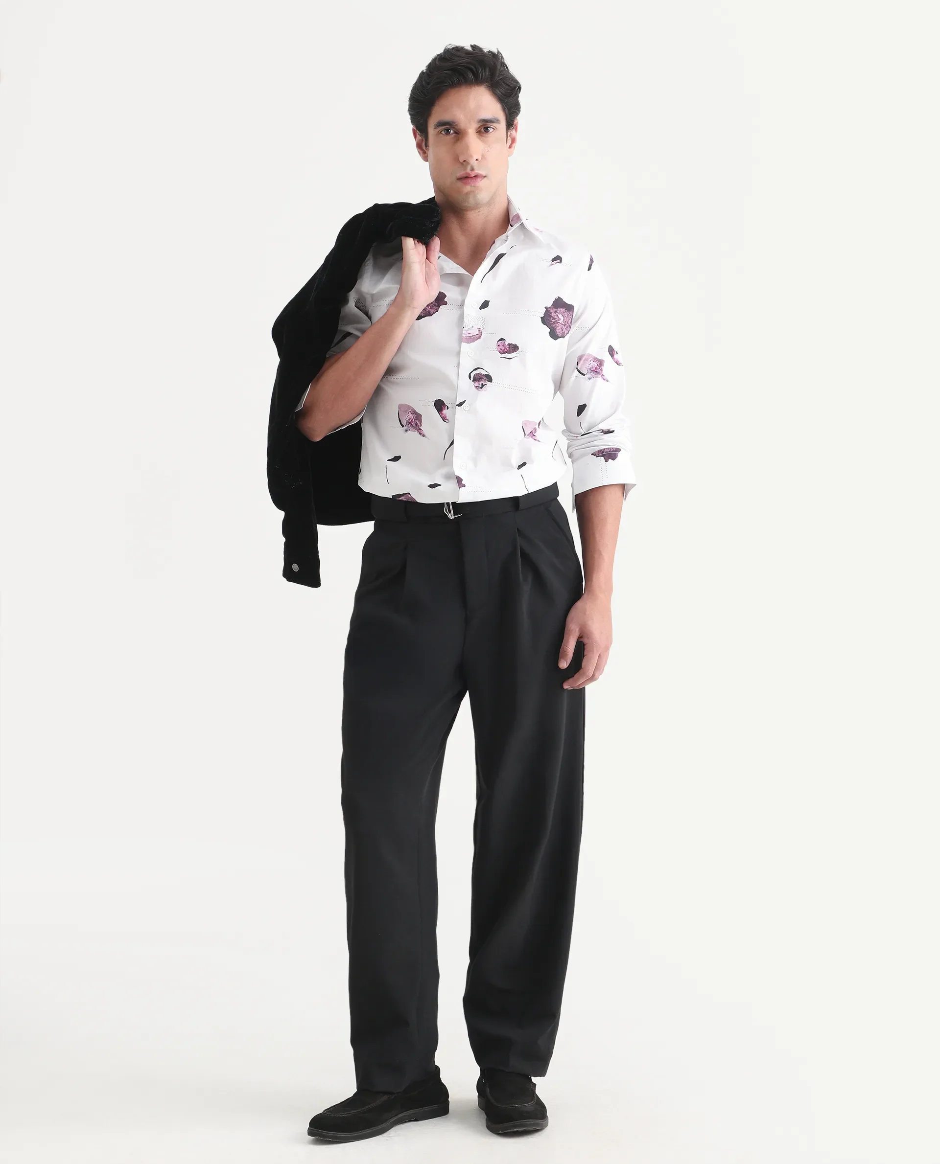 Rare Rabbit Men's Jake White Cotton Fabric Full Sleeve Spread Collar Regular Fit Abstract Print Shirt - Image 2