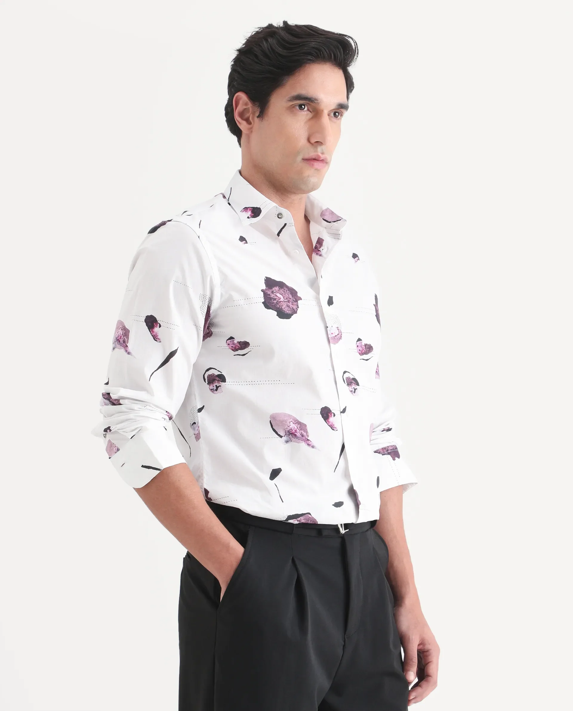 Rare Rabbit Men's Jake White Cotton Fabric Full Sleeve Spread Collar Regular Fit Abstract Print Shirt - Image 6