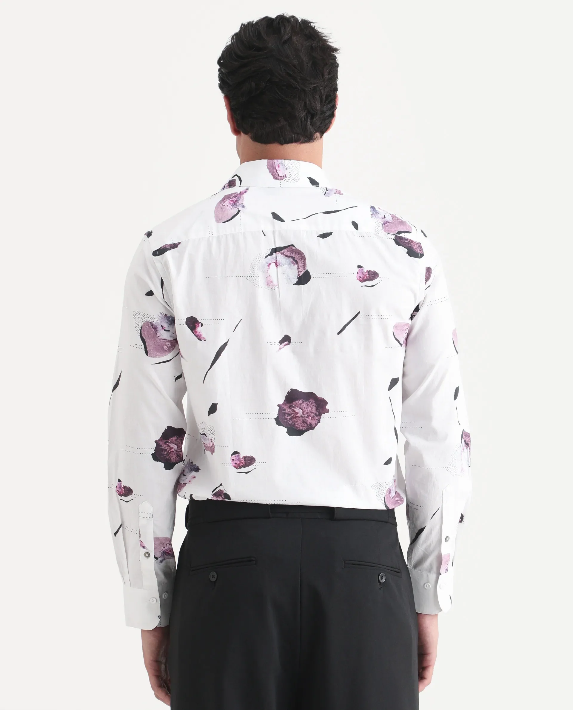 Rare Rabbit Men's Jake White Cotton Fabric Full Sleeve Spread Collar Regular Fit Abstract Print Shirt - Image 7