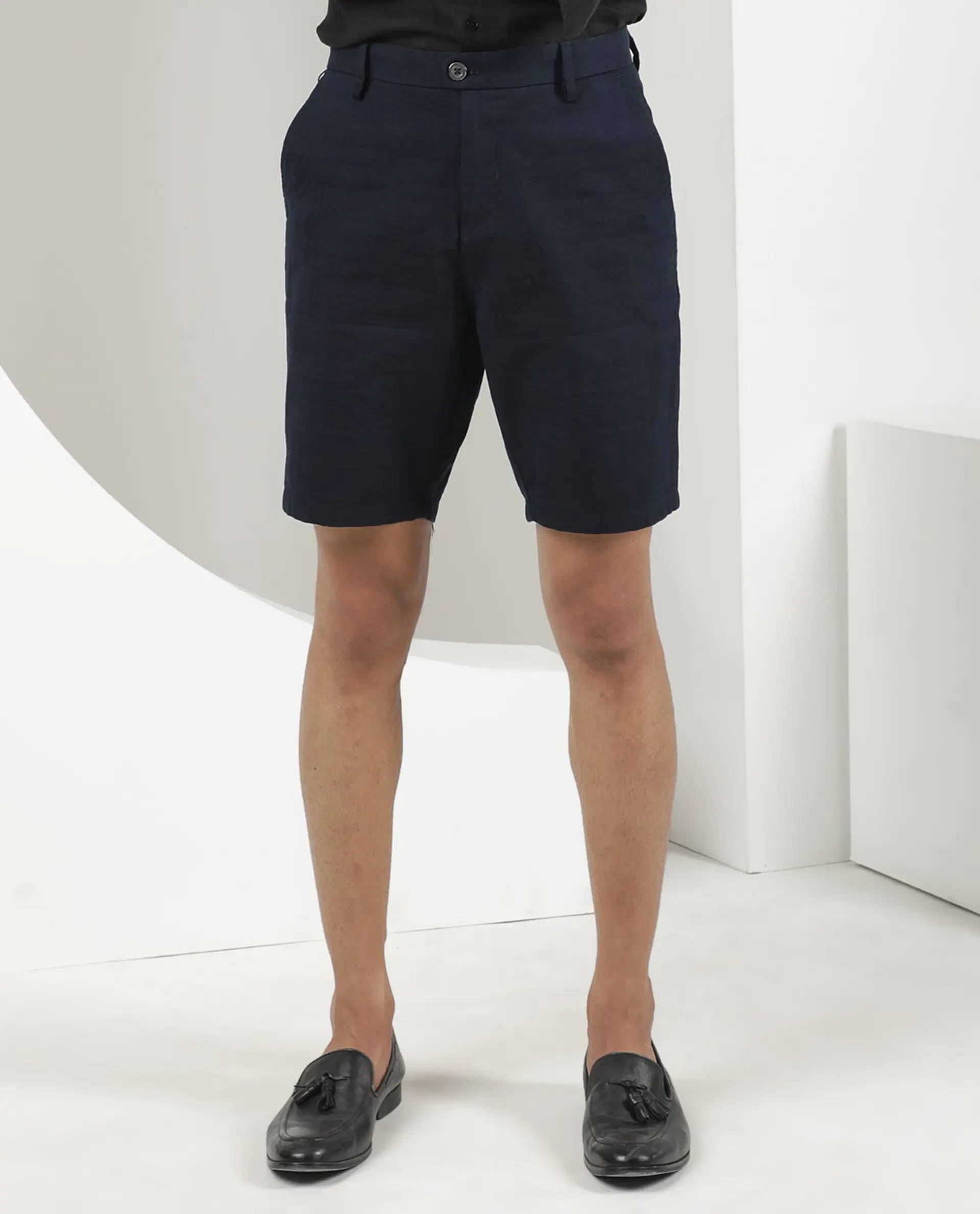 Rare Rabbit Men's Jaky Navy Cotton Jacquard Regular Fit Shorts - Image 10