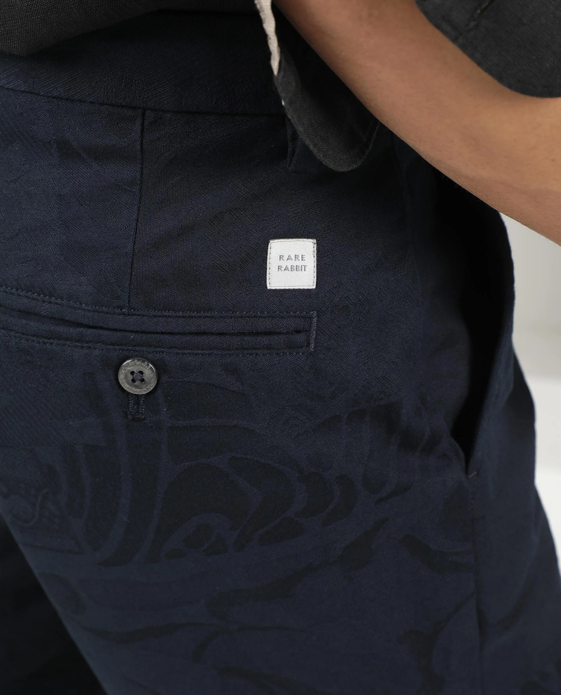 Rare Rabbit Men's Jaky Navy Cotton Jacquard Regular Fit Shorts - Image 8