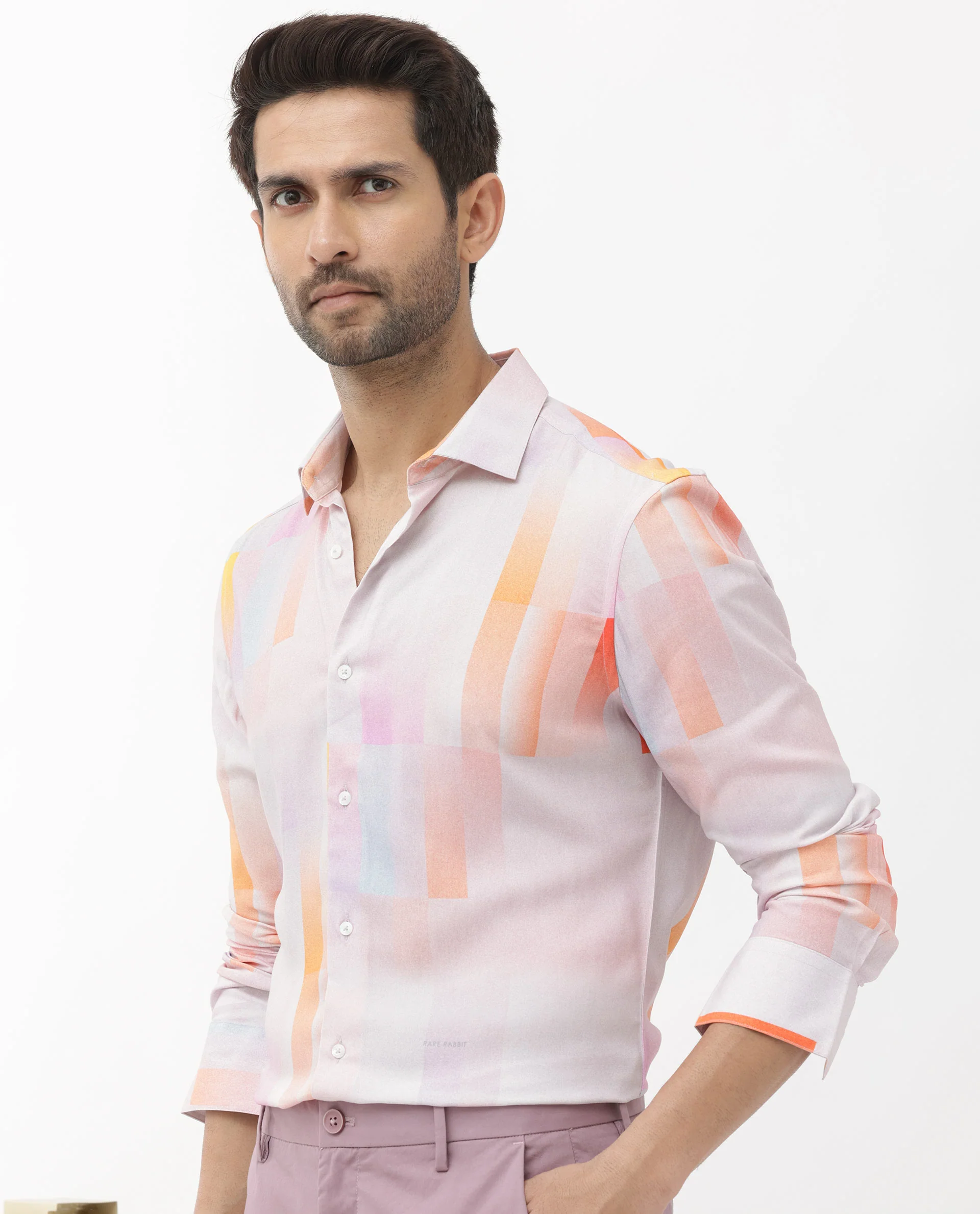 Rare Rabbit Men's Jalic Pastel Purple Viscose Abstract Print Regular Fit Full Sleeve Collared Shirt - Image 10