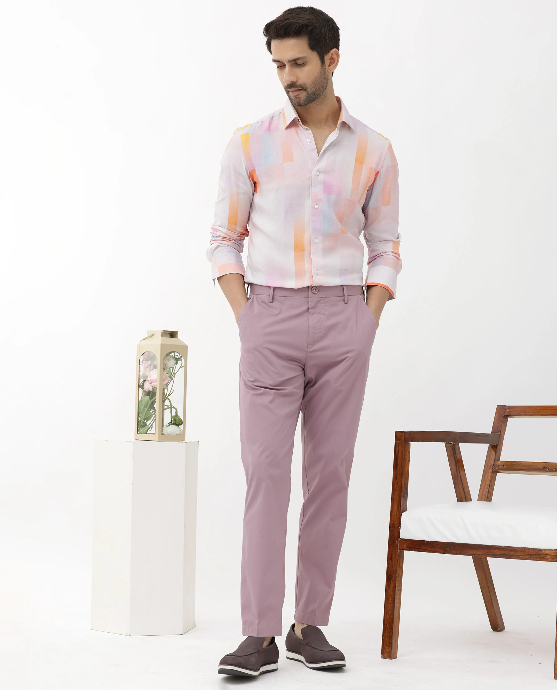 Rare Rabbit Men's Jalic Pastel Purple Viscose Abstract Print Regular Fit Full Sleeve Collared Shirt - Image 2