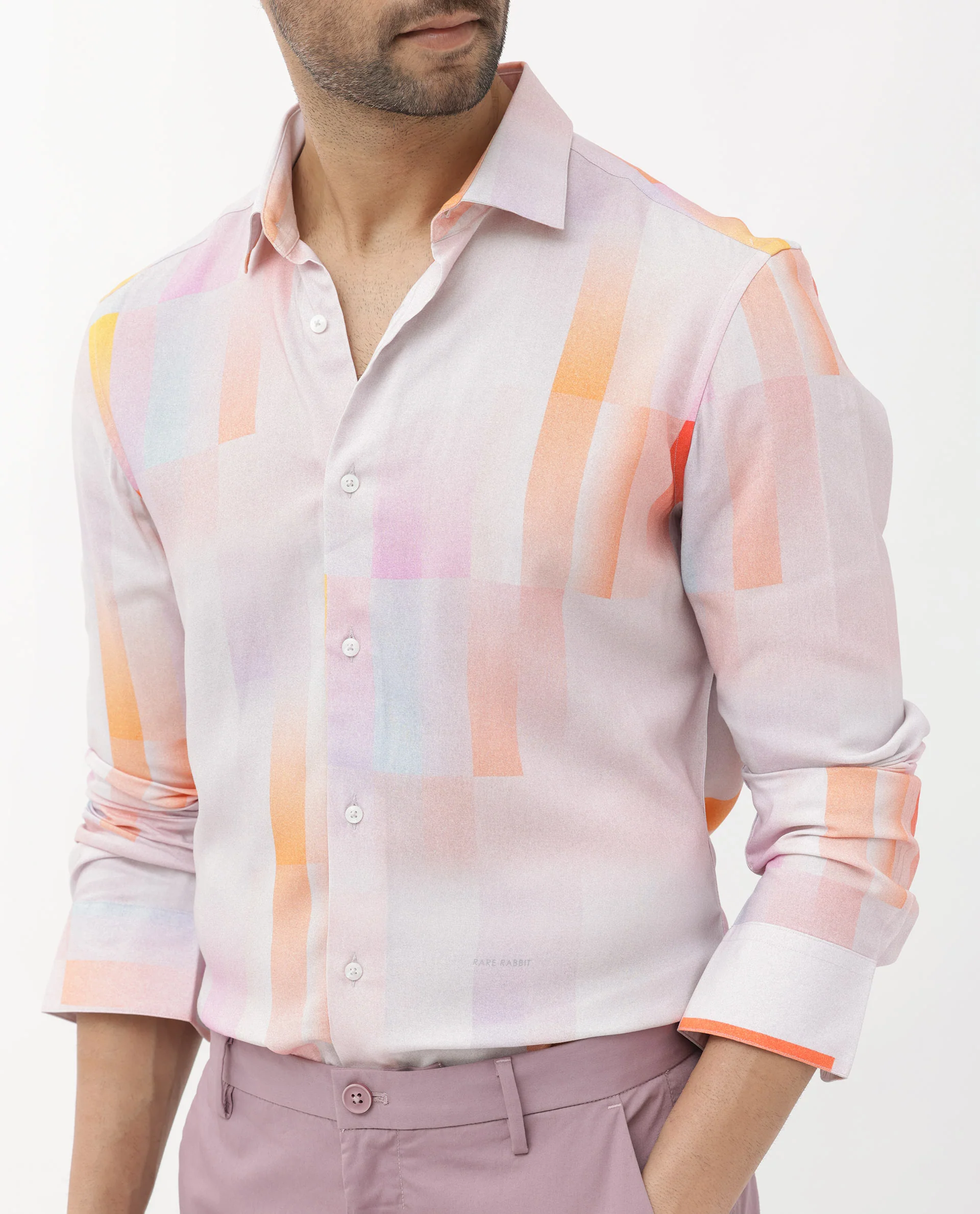 Rare Rabbit Men's Jalic Pastel Purple Viscose Abstract Print Regular Fit Full Sleeve Collared Shirt - Image 4