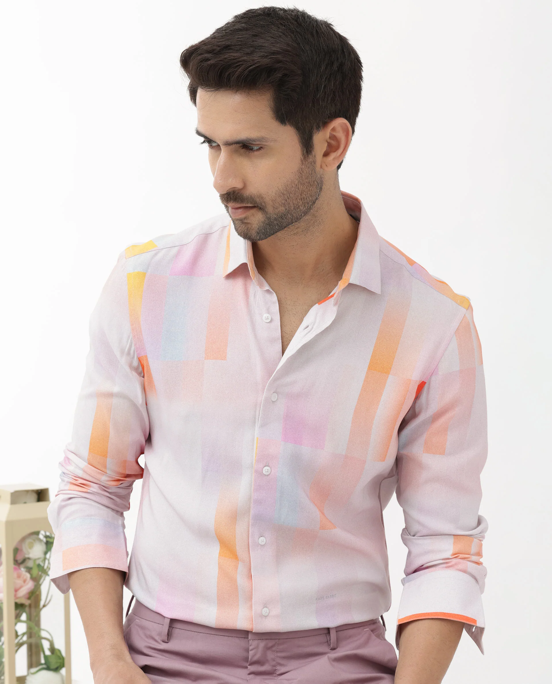 Rare Rabbit Men's Jalic Pastel Purple Viscose Abstract Print Regular Fit Full Sleeve Collared Shirt - Image 6