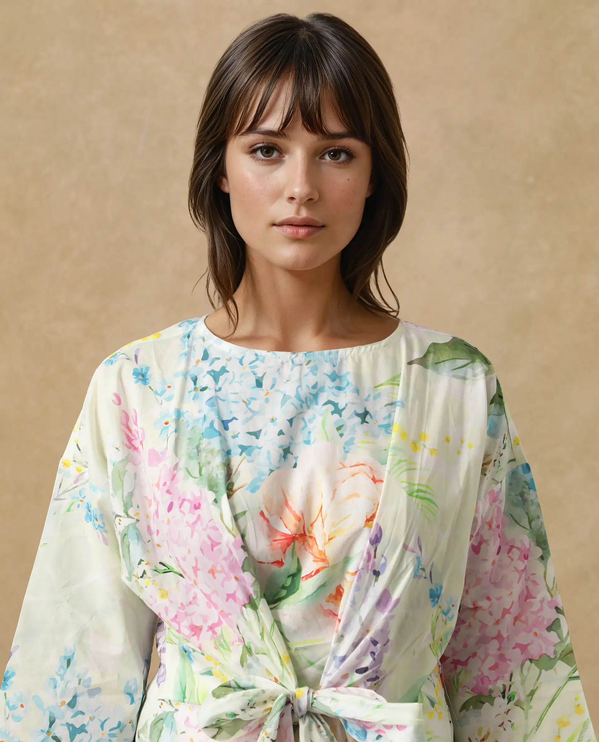 Rareism Women's Jalisco Light Multi Cotton V-Neck Floral Print Extended Sleeves Relaxed Fit Top - Image 3