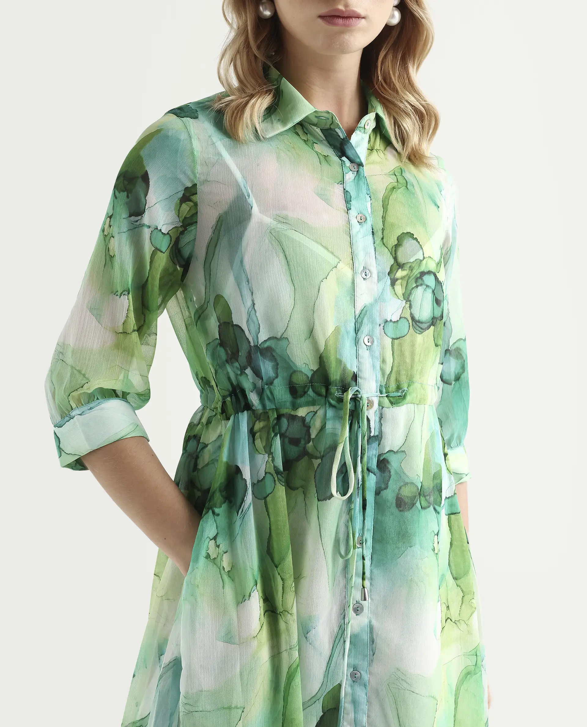 Rareism Women's Jamaica Green Sweetheart Neck Floral Print Knee Length Regular Fit Dress - Image 3